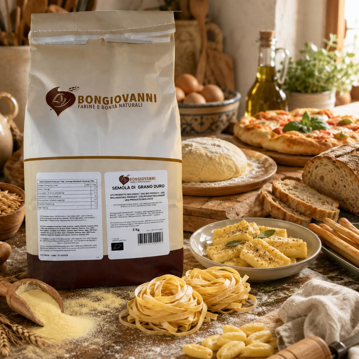 BONGIOVANNI FARINE E BONTA' NATURALI Semola di Grano Duro 5Kg BIO