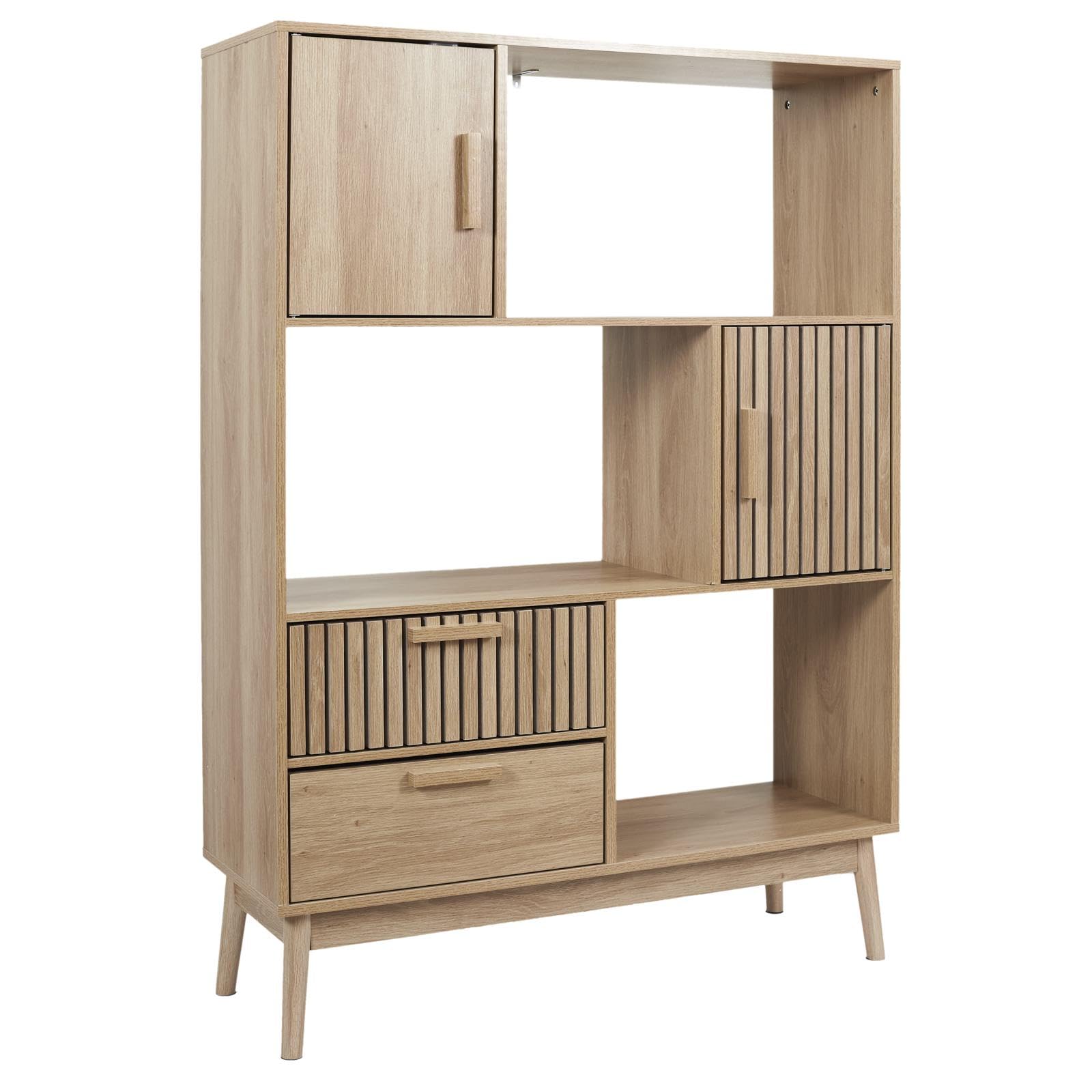 Home Deco Factory Braun Hd0086, Bücherregal Aus Naturholz, Modernes Und Raffiniertes Design, 4 Türen Für Optimale Aufbewahrung, Ideal Für Wohn- Oder Schlafzimmer, Maße 100 X 35 X 140 Cm,
