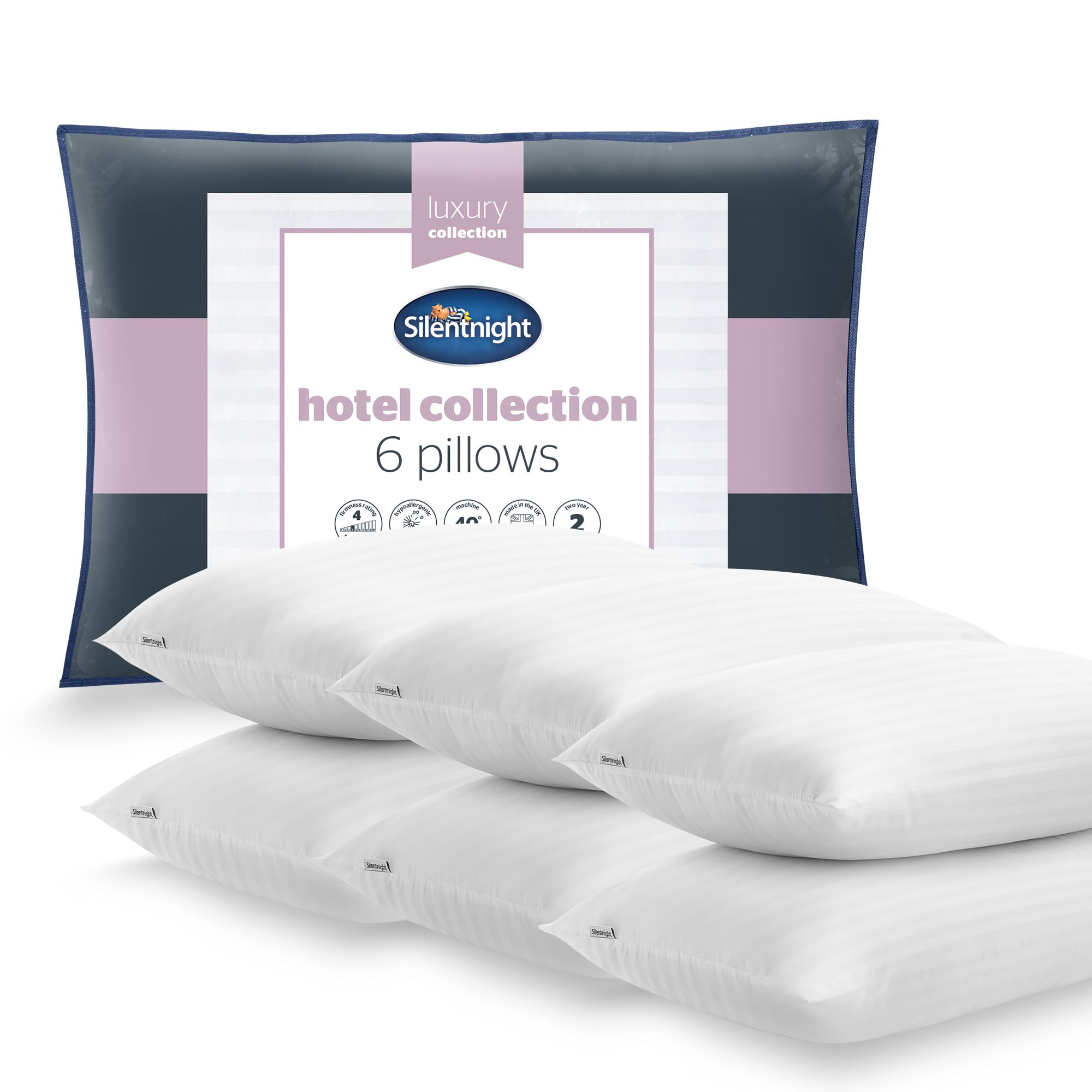 Silentnight Hotel Collection Pillow Pack Of 6 - Luxury 5 Star Hotel Quality Soft Snug Comfy Bed Pillow For Side Sleepers - Premium Medium Support Machine Washable Hypoallergenic Six Pillows