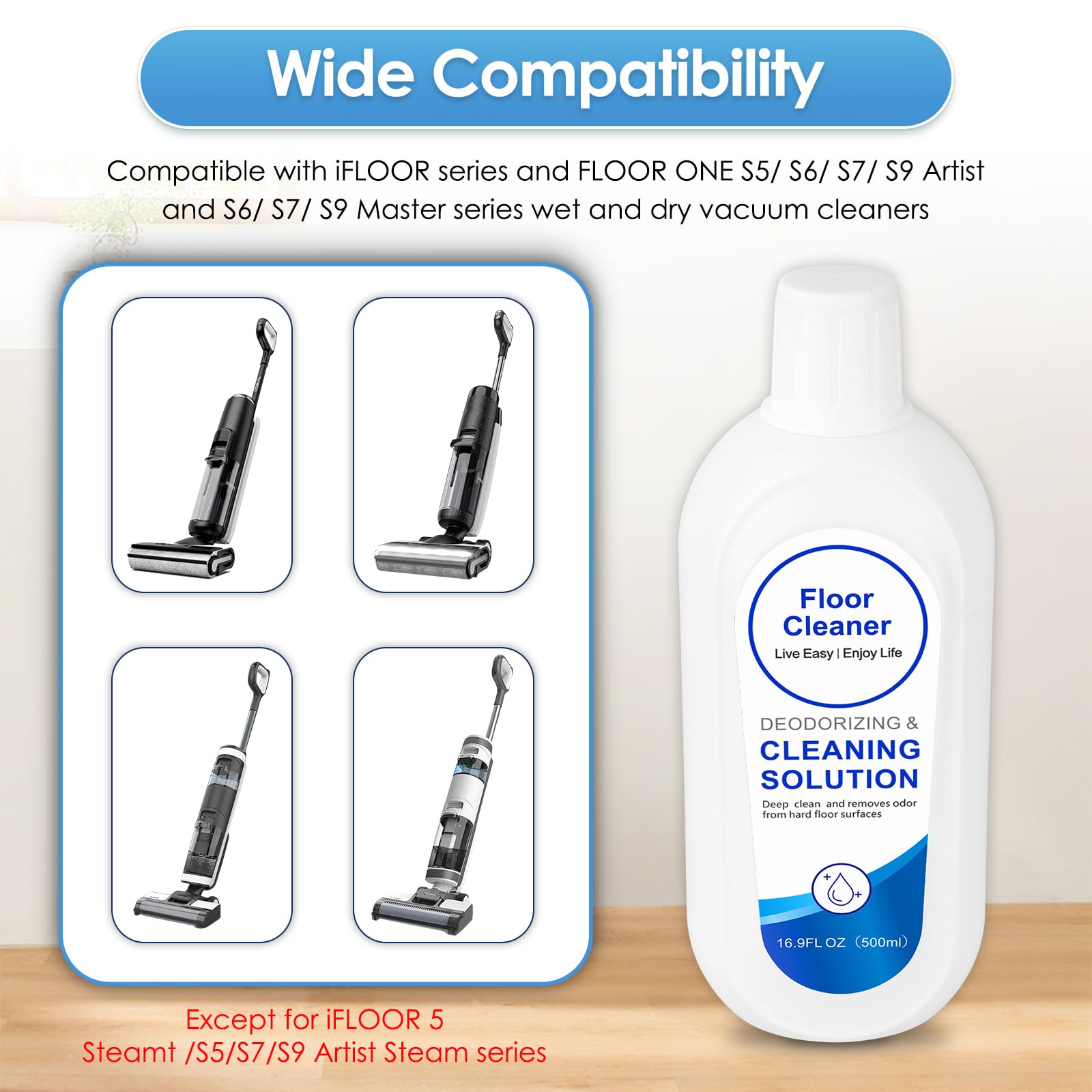 Solución de limpieza de suelos compatible con Tineco S3, S5, S7, S9 Artist, limpieza profunda para múltiples suelos duros (aroma original (4 botellas))