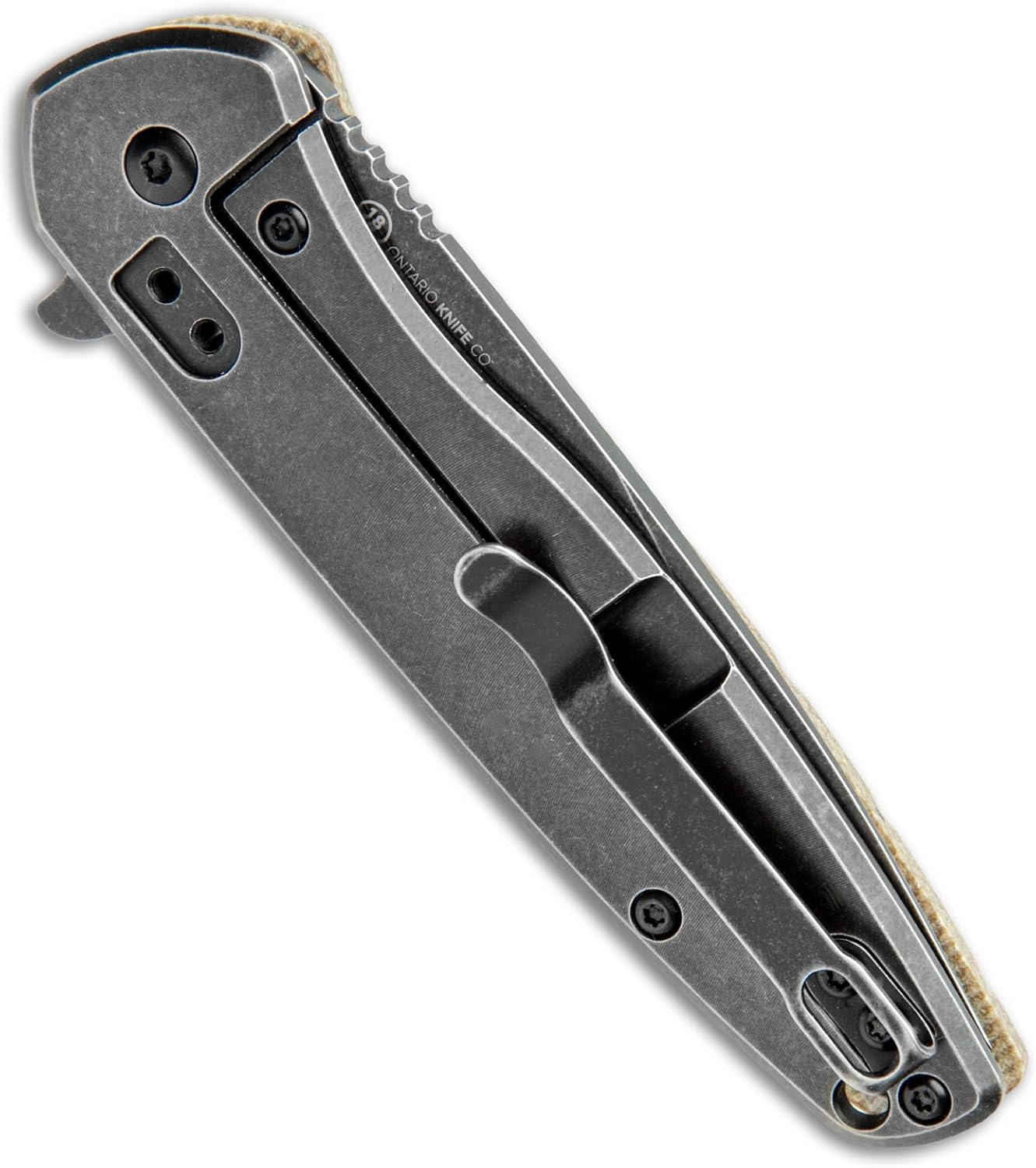 Ontario Knife Company Shikra Framelock Titanium Folding Pocket Knife with Tan Micarta Handle Scale, EDC Knife – ON8599