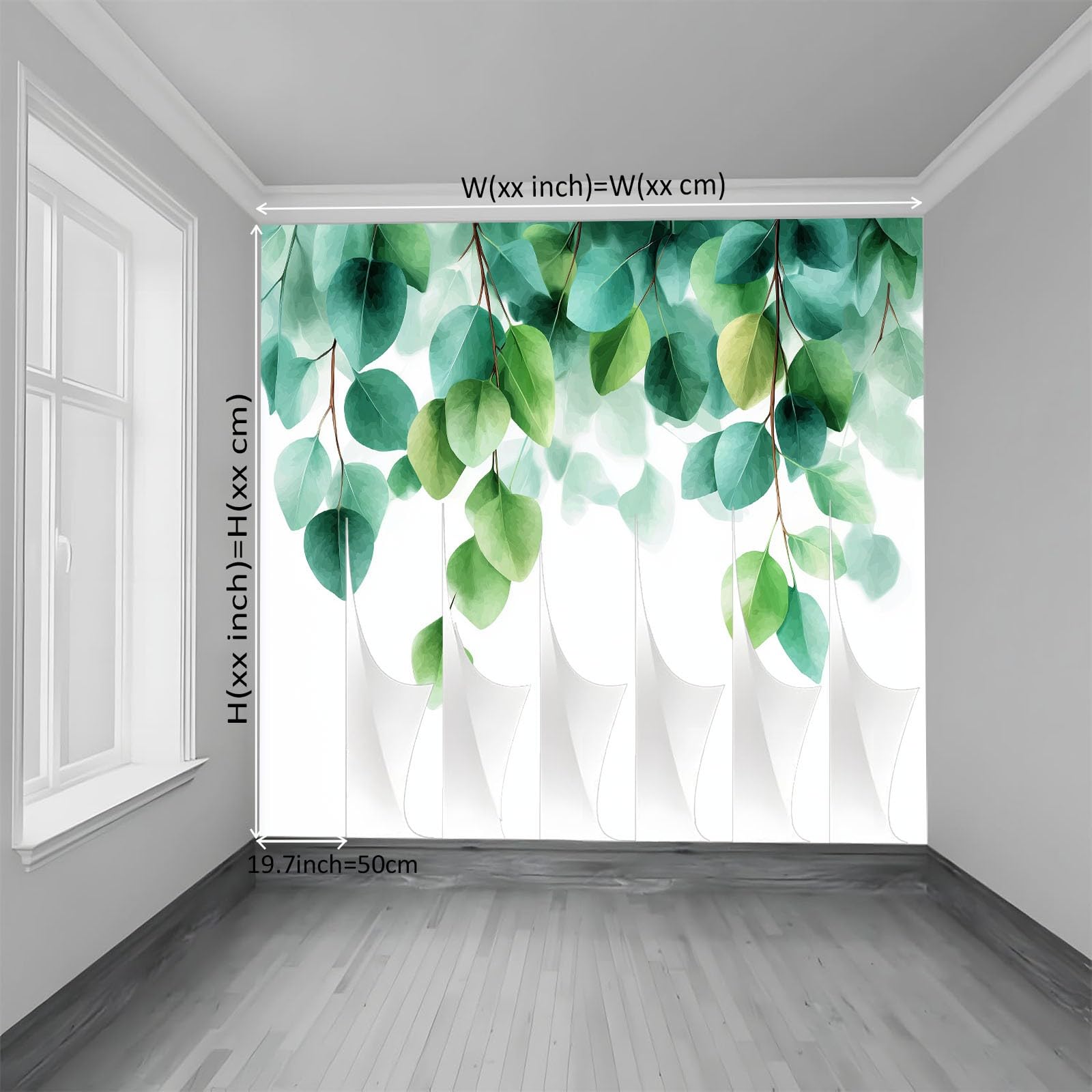 Akwarela liście eukaliptusa fototapeta 250 x 175 cm obrazy z włókniny plakat ścienny gobelin, biała panoramiczna tapeta salon dom mieszkanie dekoracyjne wiszące