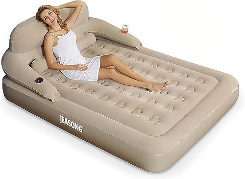 JEASONG Colchón de aire con cabecero inflado y desinflado rápido cama inflable de 9 pulgadas de alto con cómoda parte superior flocada para el hogar