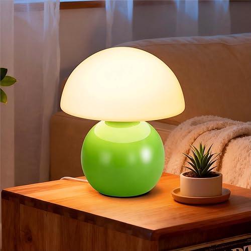 Miniatura 1 de Lámpara pequeña de hongo, lámpara de mesa de noche con enchufe USB con bombilla LED de 3 temperaturas regulable, decoración estética única y bonita