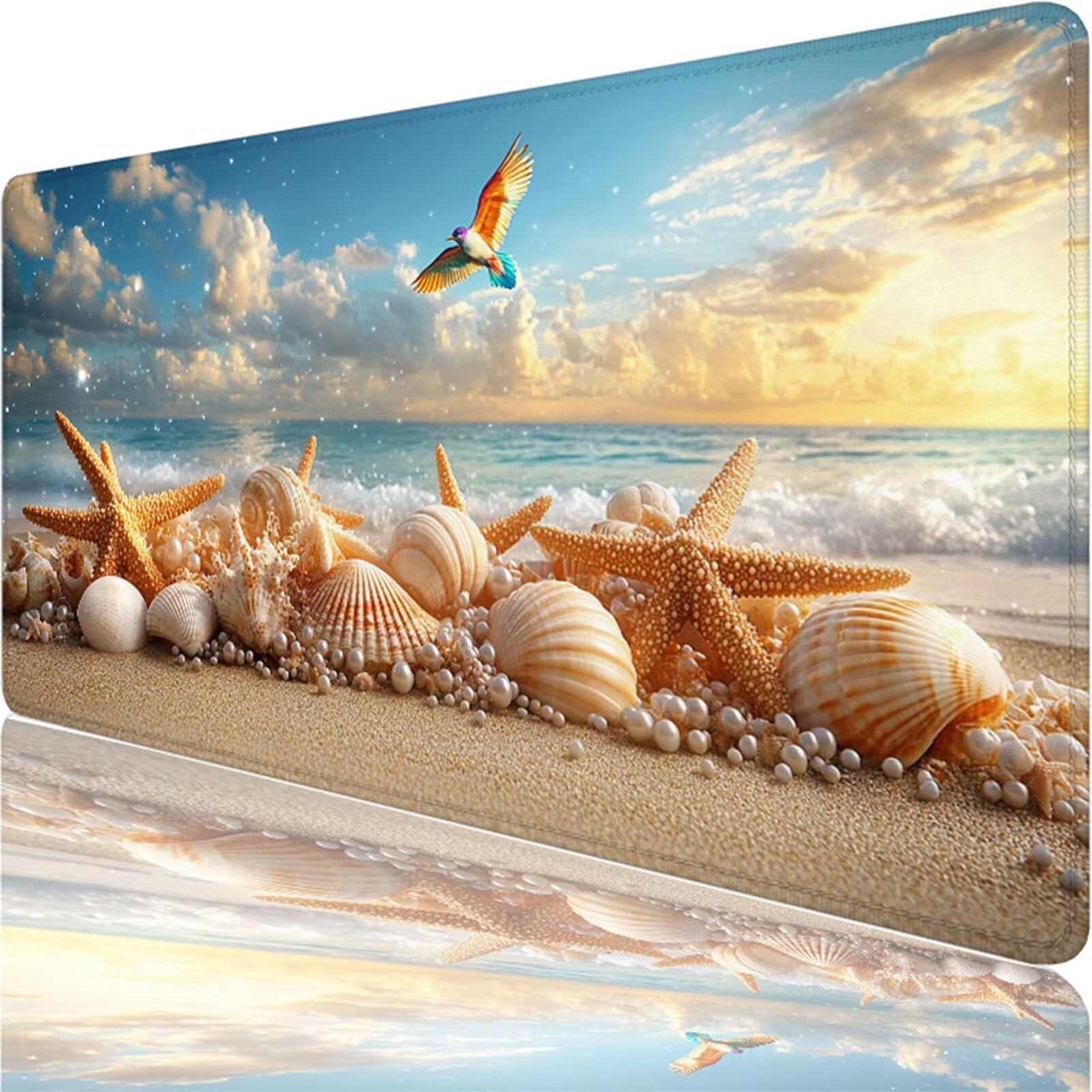 Tapis de Souris Gaming XXL,800x400x3mm Tapis de Souris Orange,Grand Tapis de Bureau sous Main avec Surface Spéciale Améliore la Vitesse et la Précision,Imperméable Mouse Pad Plage pour Bureau XF-807