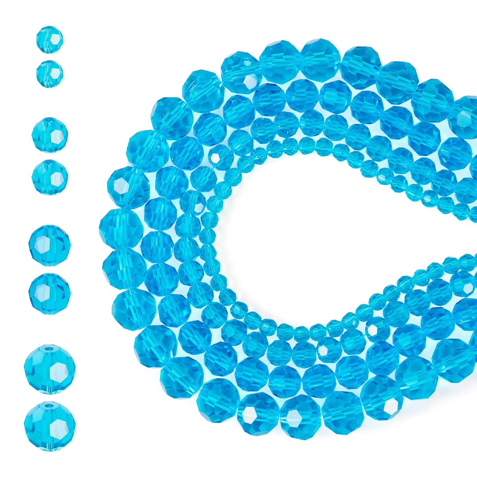 Crafans 4 Strands Faceted Transparent Glass Beads 4mm/6mm/8mm/10mm Imitate Austrian Crystal Round Spacer Beads Bulk Glass Beads for DIY Bracelet Jewelry Making, Sky Blue — image 1