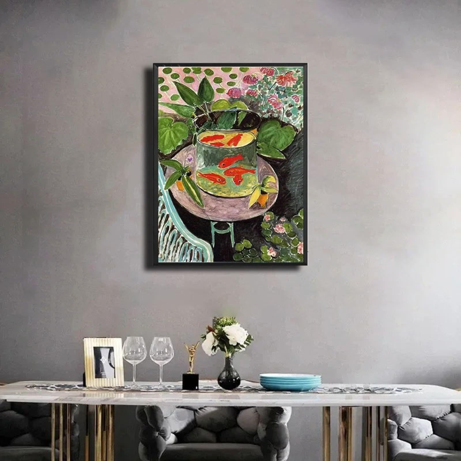 HNKDKJ Henri Matisse, berühmtes Werk, Retro-Poster, abstrakte, farbenfrohe Landschaft, Leinwandbild, Wandkunst, gerahmt und fertig zum Aufhängen, 50 x 60 cm/20 x 24 Zoll, mit schwarzem Rahmen