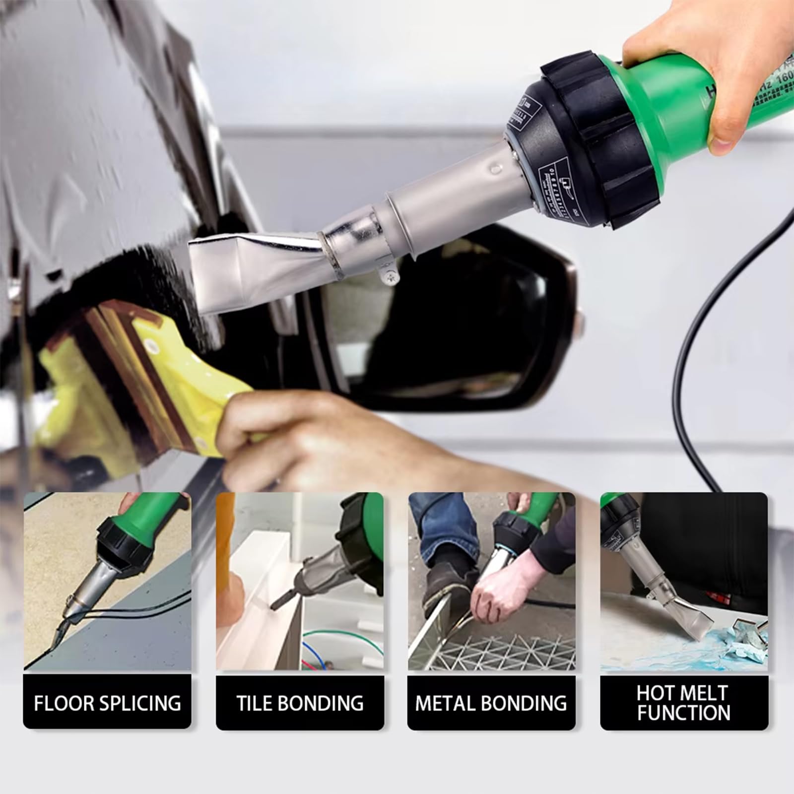 Générique Pistolet à souder Plastique 1600 W, Torche à air Chaud 30-700 °C, 230 l/Min, kit de soudage avec 4 Pointes, Noyau Chauffant, Tige à Rouleau.
