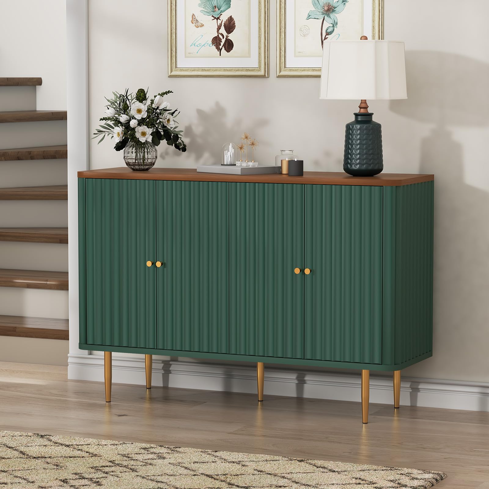 HOLTICO Sideboards for Living Room with 4 Doors and Removable Shelves, Modern Accent Cabinet, Wooden Buffet Storage Cabinets, Green Sideboard Living Room, Dining Room, Kitchen, Hallway — image 1
