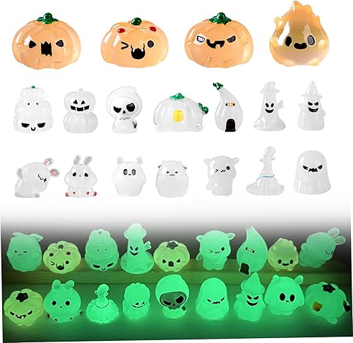 Decoraciones de Halloween en miniatura, 18 piezas de accesorios de pueblo miniatura, calabaza, momia, conejo, fantasma, resina, que brilla en la