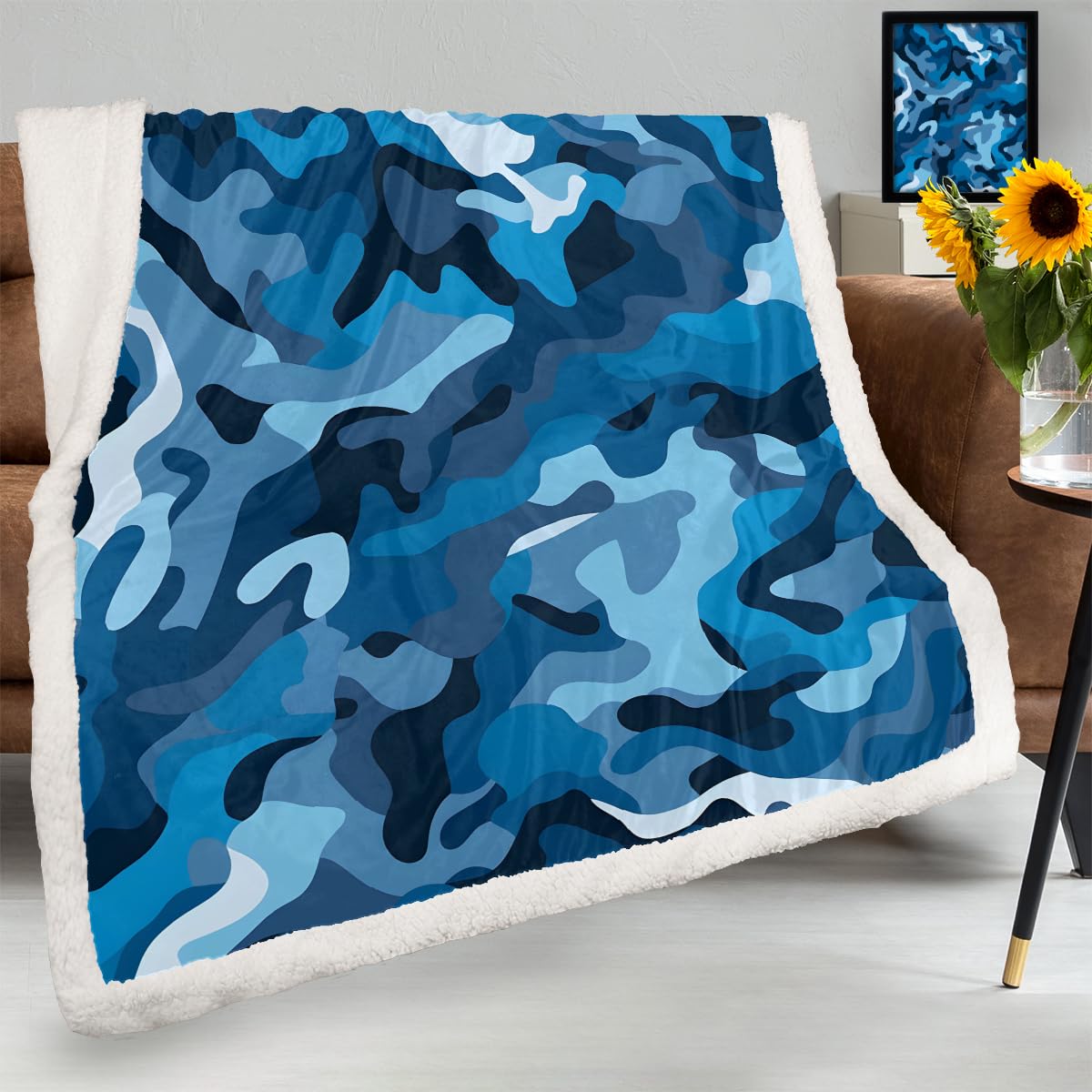Amazon.com: Blue Camouflage Throw Blanket, Cozy Fleece Blanket