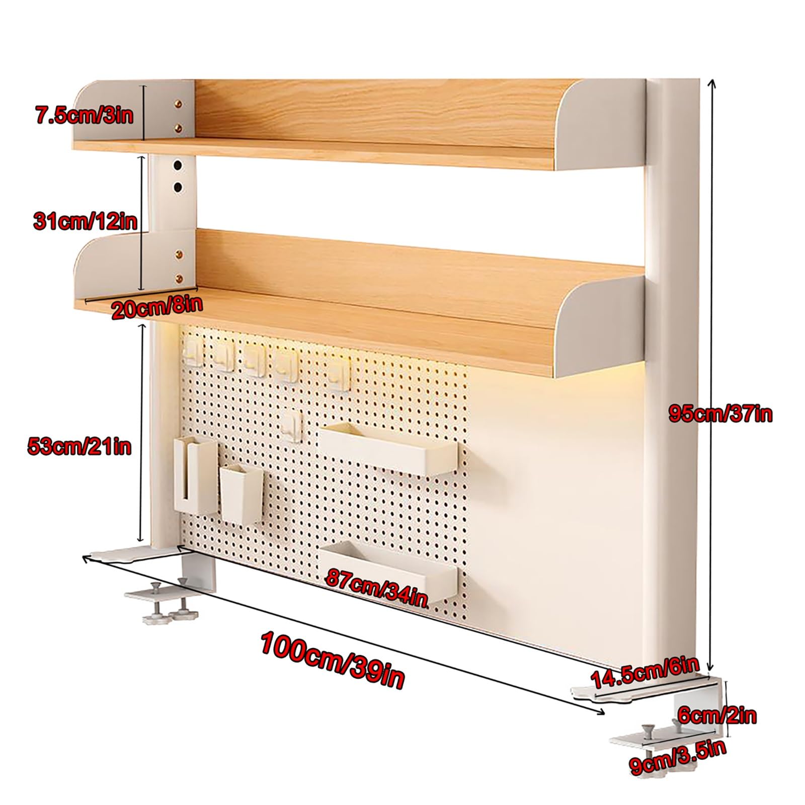 Desk nizer Étagère avec pince de serrage - Table d'extension moderne pour accessoires de table - Finition naturelle (100 x 95 cm)