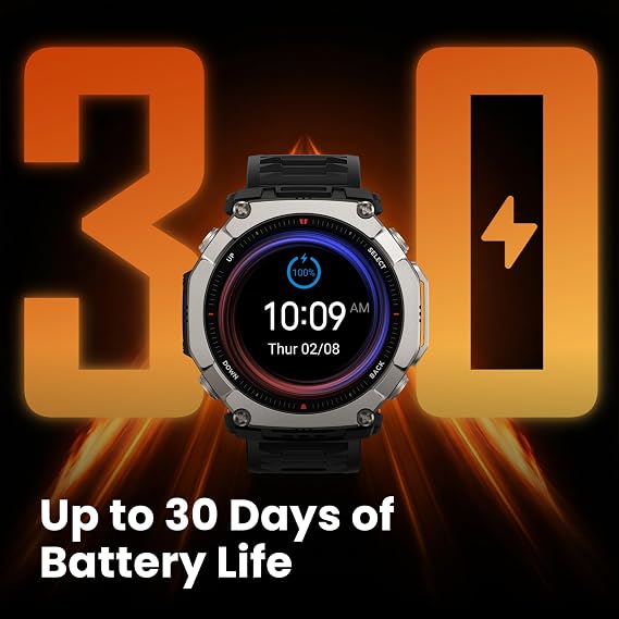 Amazfit T-Rex Ultra 2 Smart Watch, 1.5 AMOLED Sapphire Glass, iOS/Android | 51mm, 30-Day Battery, Dual-Band GPS, Flashlight, Titanium Case, Water-Resistant, Rugged/Miltiary Style, Offline Maps