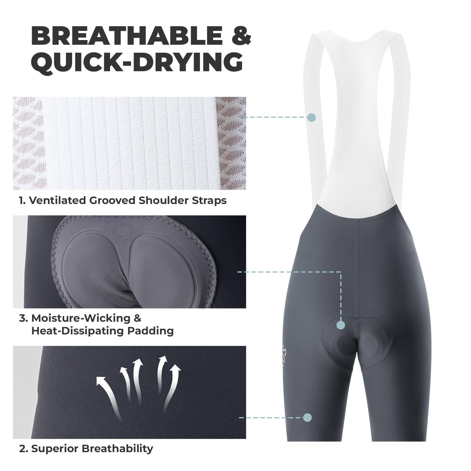 ROCKBROS Salopette da Ciclismo Uomo, Pantaloncini con Bretelle Senza Cuciture Imbottiti in 3D Gel Traspirante e Antiscivolo, Asciugatura Rapida, per Bicicletta MTB Bici da Strada