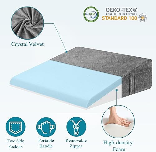 Miniatura 5 de Almohada de cuña para dormir, almohada de cuña de cama de 7.5 pulgadas para después de la cirugía, almohada triangular para acidez estomacal,