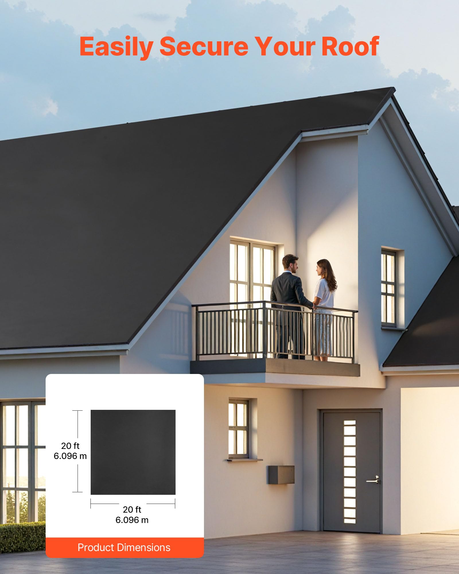 VEVOR Blacha dachowa, 6,096 x 6,096 m, blacha dachowa, 1,14 mm folia EPDM, uszczelnienie wiaty, długa żywotność i odporność na warunki atmosferyczne, podkładka dachowa do samochodów kempingowych