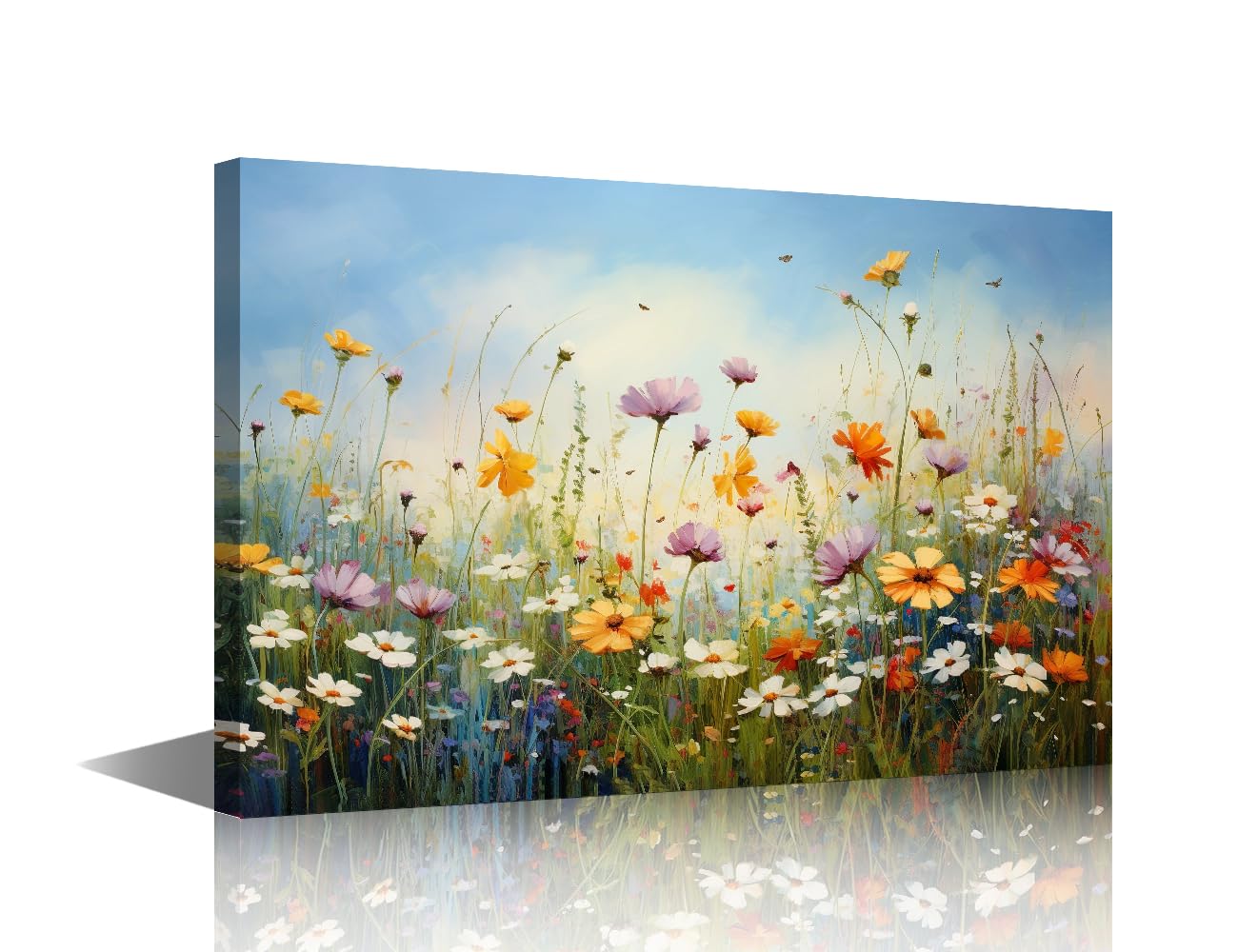 TISHIRON Wall Decor Blooming Flower Canvas Wall Art Wildflowers Modern Artwork for Office Plant Picture Print on Canvas Framed Ready to Hang for Living Bedroom Home 24x16in