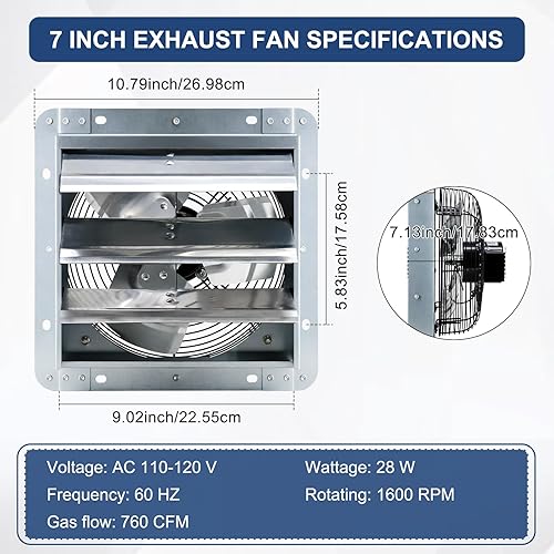 Miniatura 2 de Criditpid Extractor de persiana montado en la pared de 7 pulgadas con interruptor de encendidoapagado, motor de cobre puro de alta velocidad y bajo