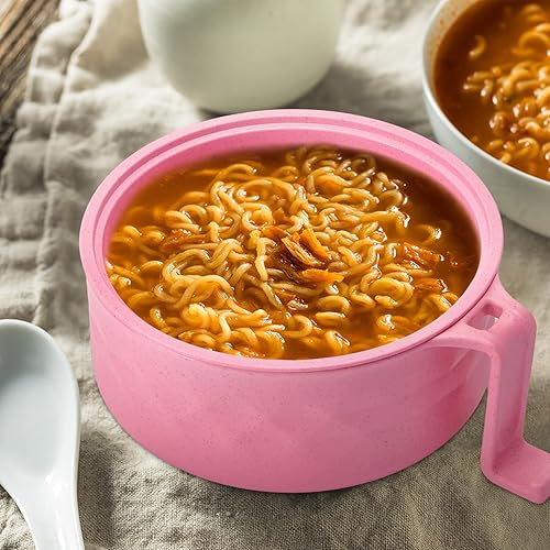 Miniatura 5 de Juego de 4 ollas de ramen para microondas de 33 onzas, juego de tazones de ramen rápido para microondas con asa, cuenco de fideos con cuchara,