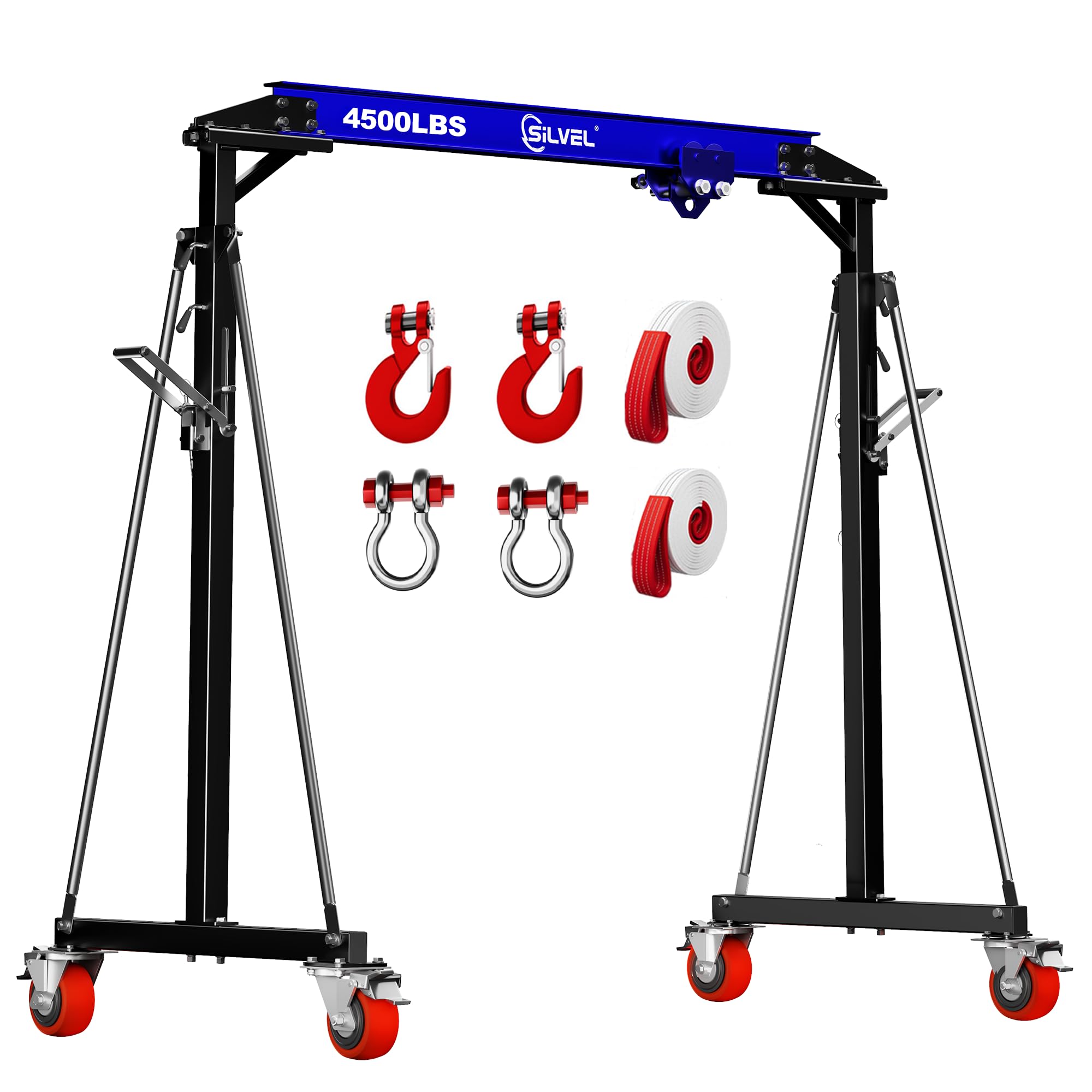 SILVEL 2 Ton 4500Lb Gantry Crane, 7.94FT Maximum Capacity Width, 8.53-12.14ft Adjustable Height, Portable Shop Lift Hoist with 2 Ton Manual Trolley,