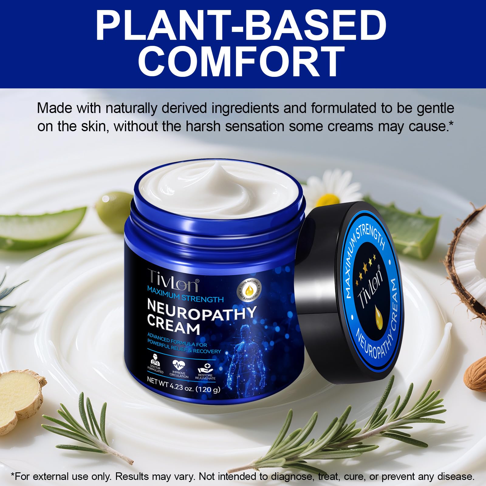 Krem do neuropatii z naturalnymi składnikami, 120 g, uspokajający krem nawilżający do stóp, rąk, nóg i ciała, nie tłusty, szybko się wchłania, do codziennego użytku