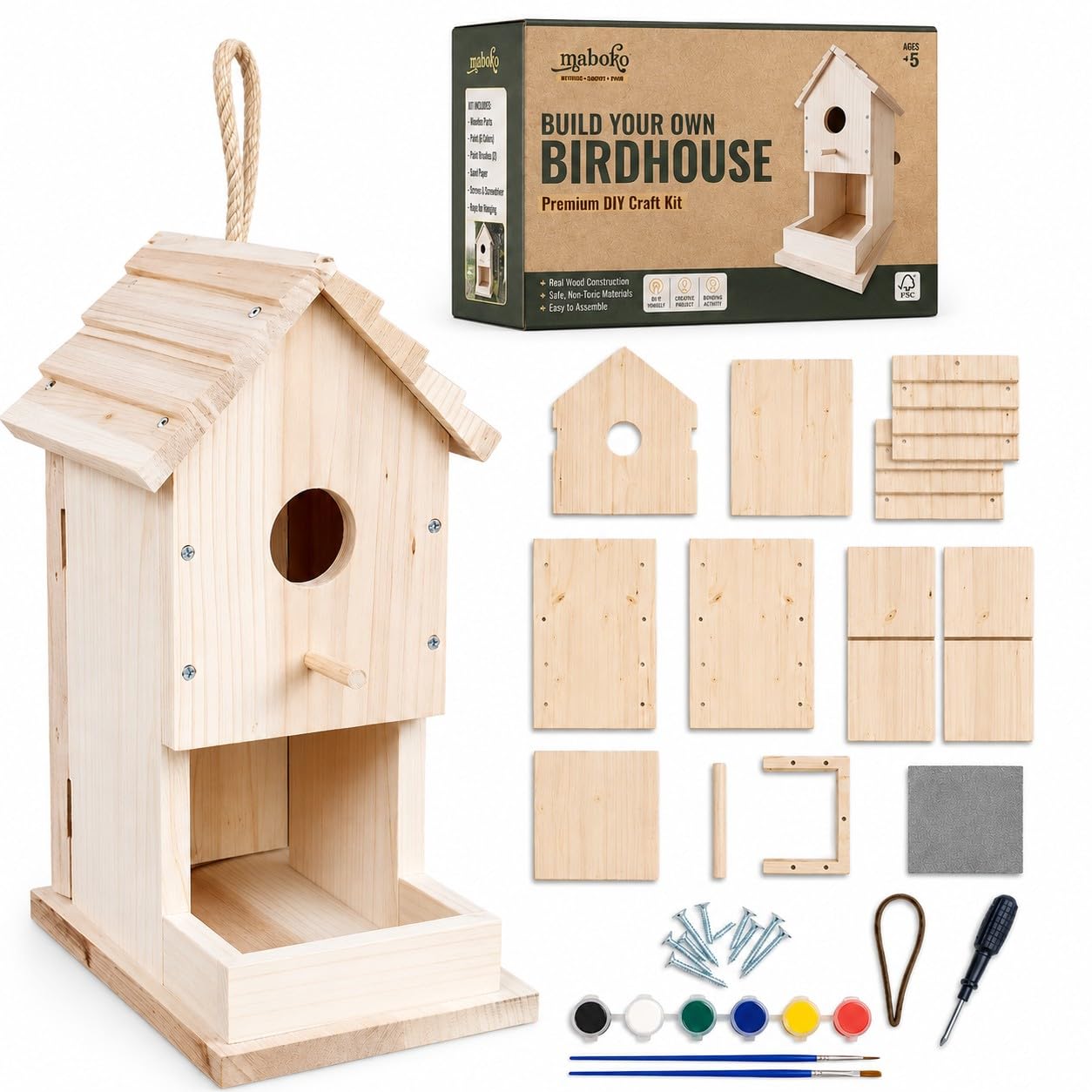 Birdhouse Kit for Outdoors | FSC Certified Real Wood (Kids &amp; Adults)