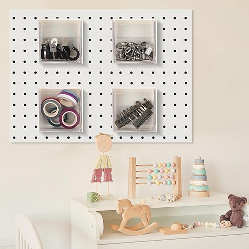 Miniatura 6 de Soaoo 4 cubos pequeños para tablero de clavijas, contenedores magnéticos de plástico cuadrados transparentes con tapas para garaje, banco de