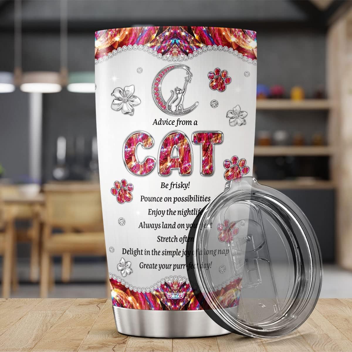 CUBICER Cat Jewelry Style Coffee Tumbler Tumblers Insulated Travel Mugs Stainless Steel Cat Cup With Lid 20 Oz Mug Gifts For Women Men Cats Lover Mom Dad On Birthday Christmas - Image 3