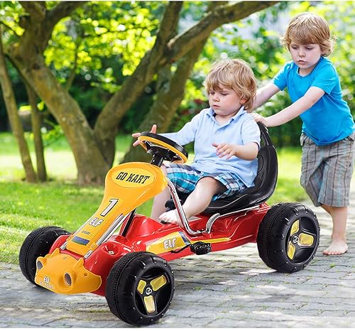 Miniatura 2 de Costzon Go Kart 4 ruedas de paseo en auto pedales de juguete para niños y niñas con asiento ajustable carrito de pedales para niños Rojo