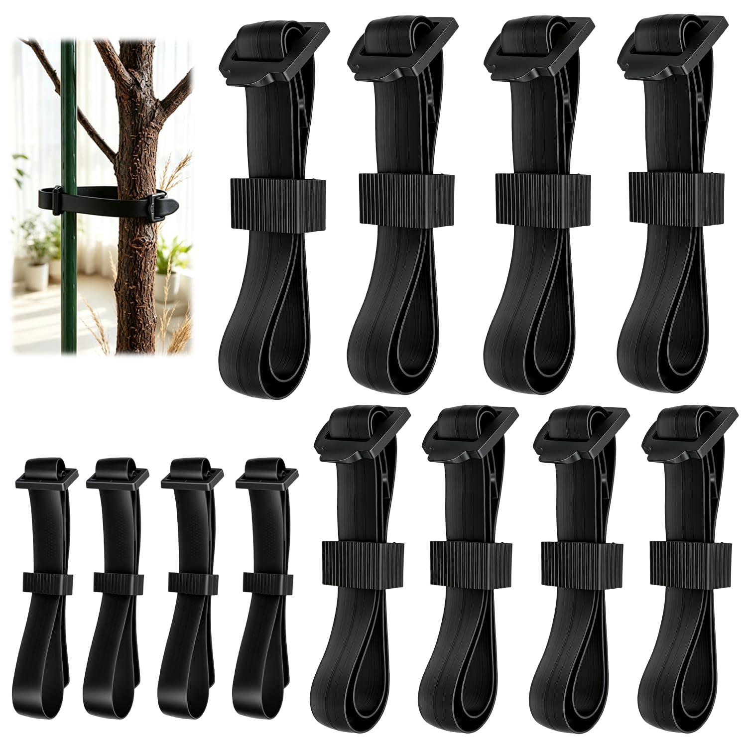 12PCS Tree Support Straps，Adjustable 3 Size Tree Support Stakes