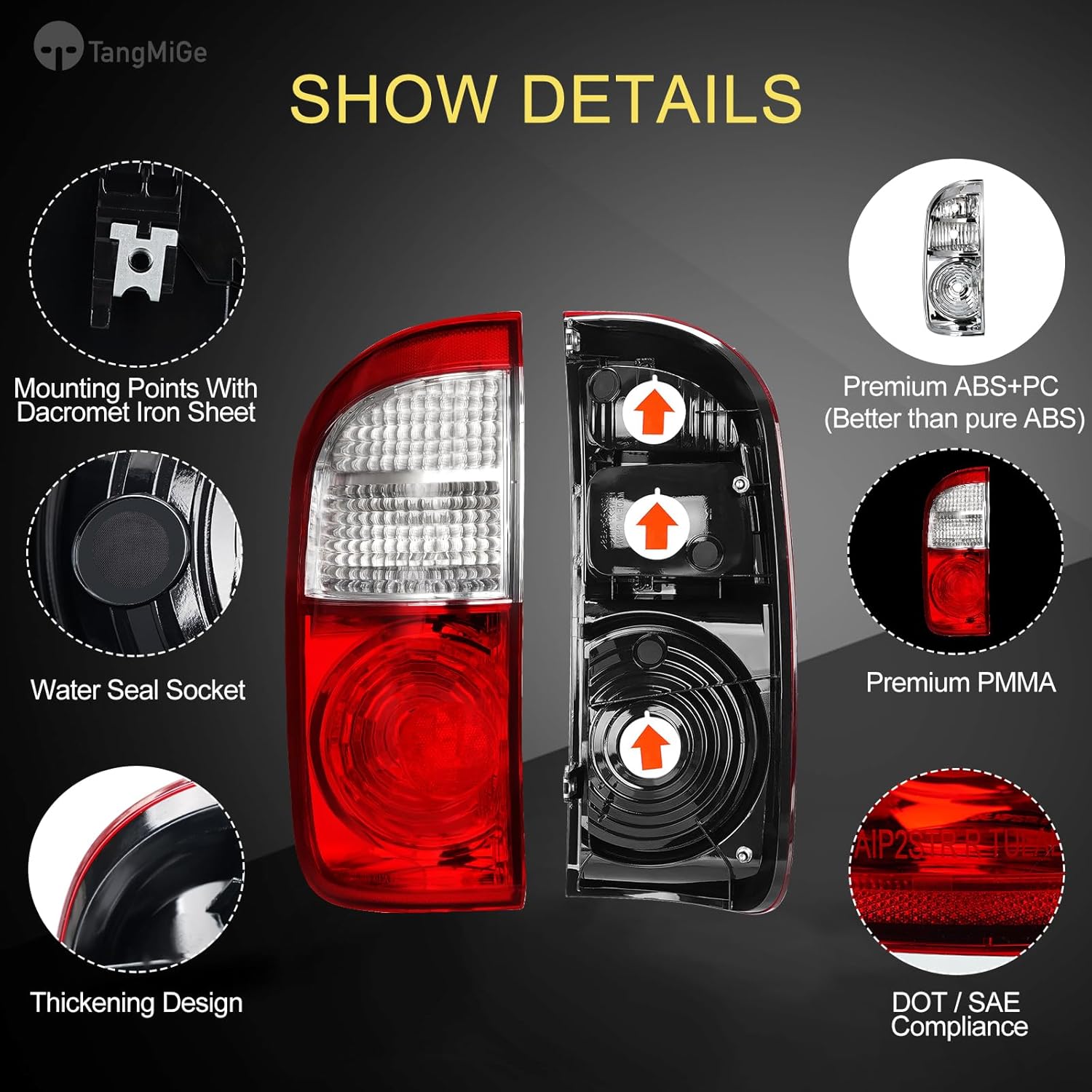 TangMiGe Tail Lights Compatible with Toyota Tundra 2004 2005 2006, Fit Crew Cab & Double Cab Pickup, Not Fit Regular & Access (Extended) Cab, Rear Lamps (1PCS Left)