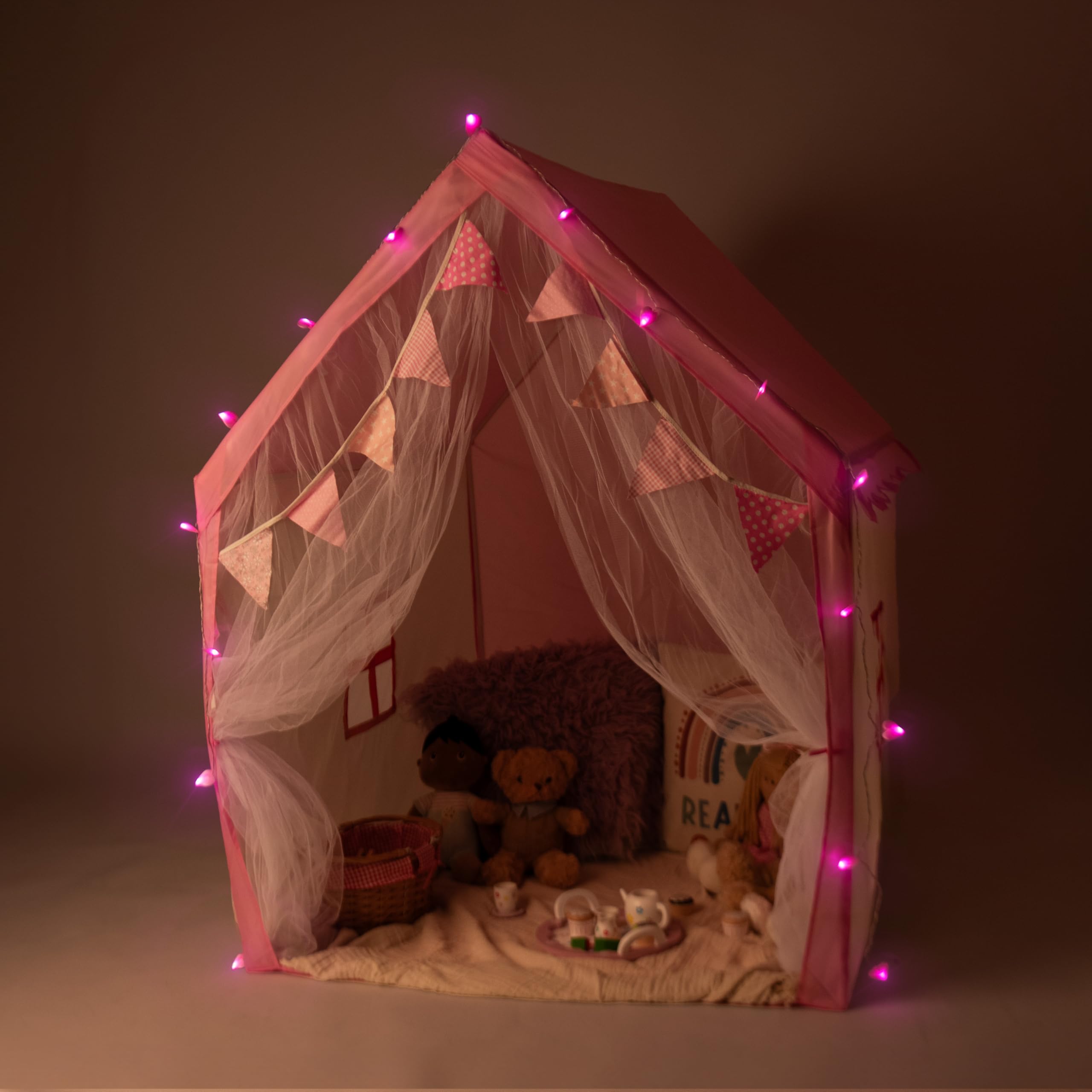 RELSY Pink Princess Tent | Cosy Pink & Cream Kids Playhouse For Activities | Includes 3 Metre Pink Heart LED Lights & Bunting| 125 x 130 cm Kids Pink Play Tent House/Pink Tent - Image 3