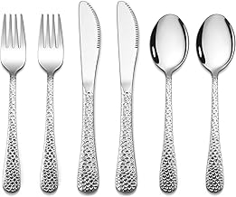 Homikit 6Pcs Kids Cutlery Set, Stainless Steel Children Flatware Sets Include 2x Knives, 2x Forks, 2x Spoons, Hammered Handle Design, Healthy & Non-toxic, Mirror Polished & Dishwasher Safe