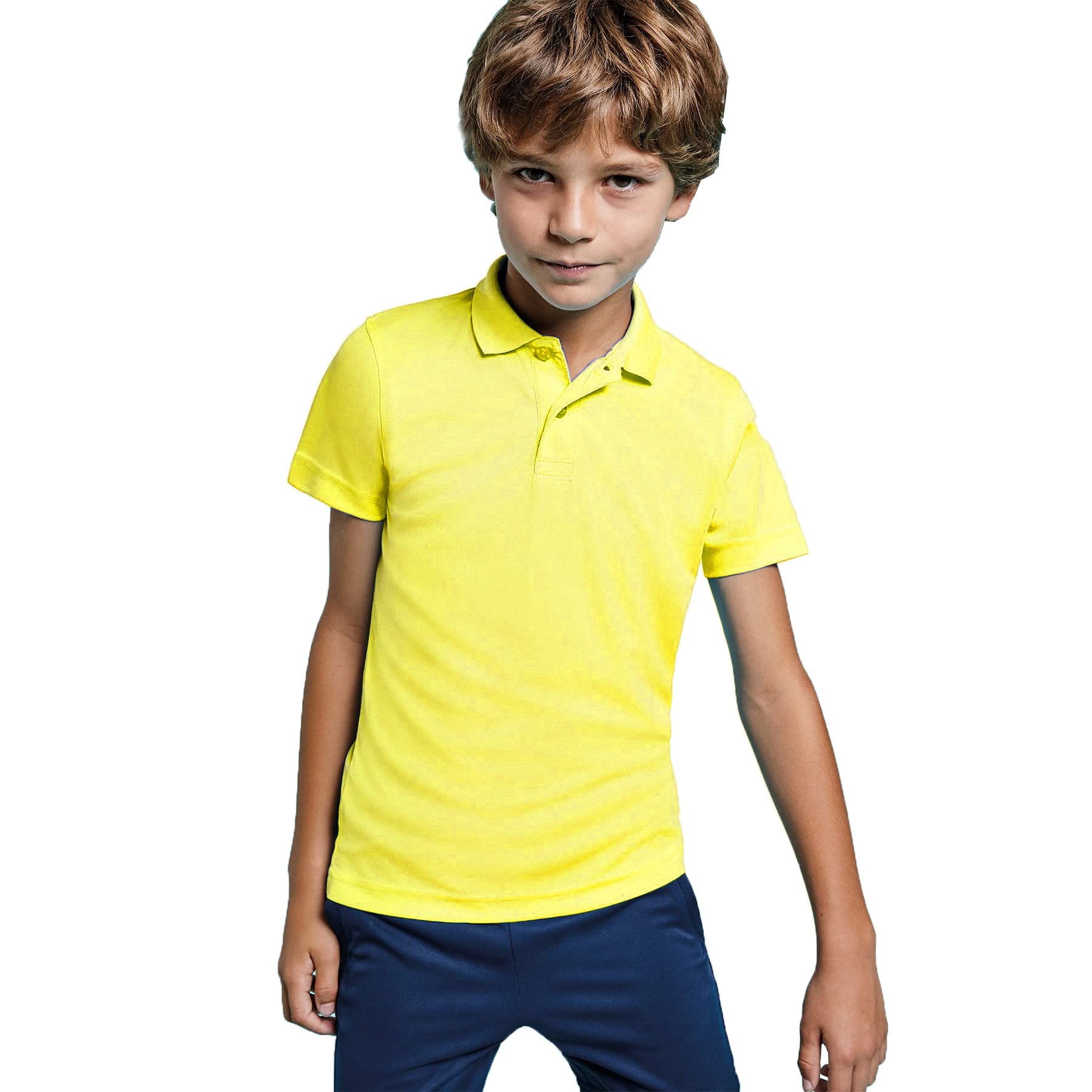 KINKIES Polo Deporte con Manga Corta para niños, Cuello clásico y Tres Botones - Camiseta Deportiva Unisex Transpirable de Colores