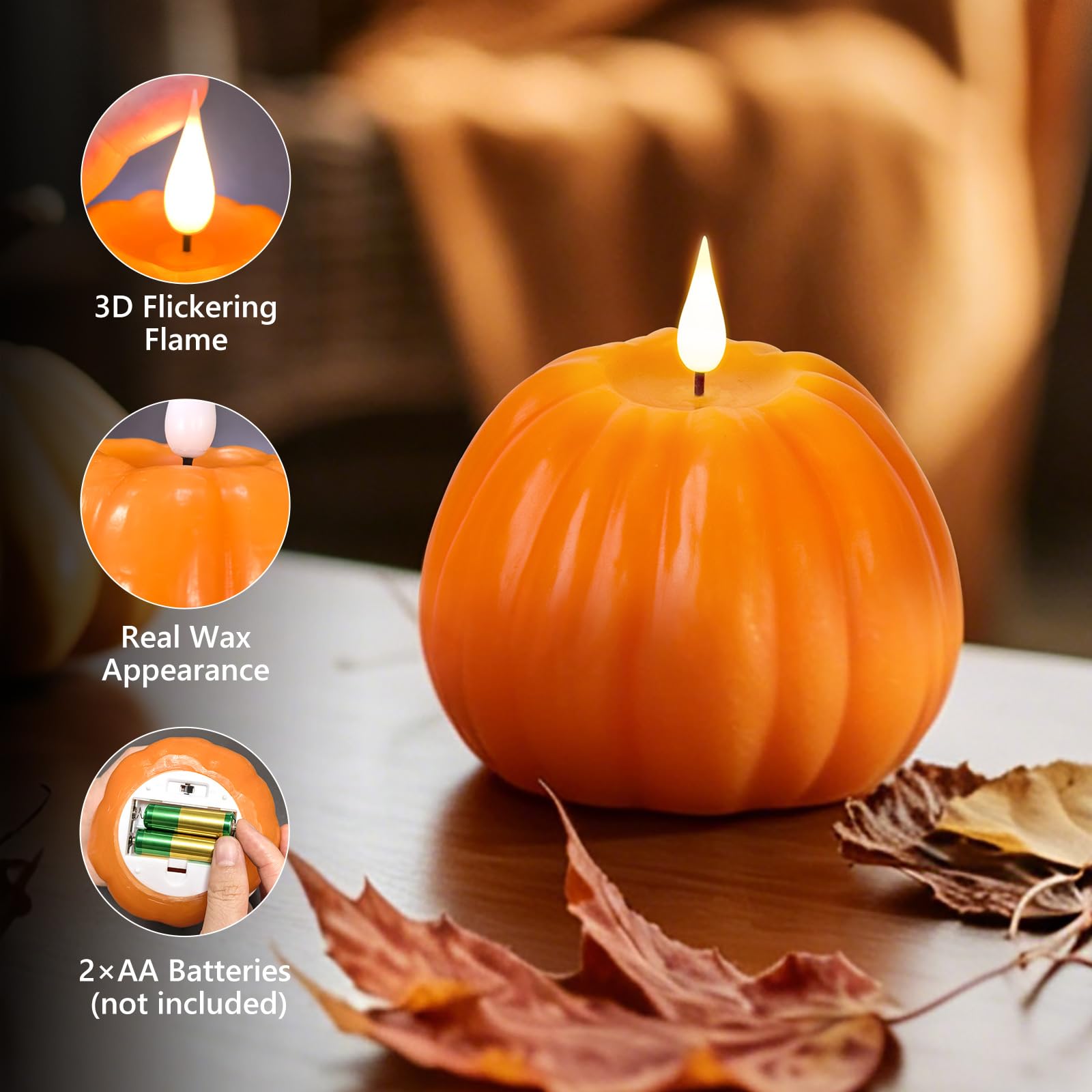 Confezione da 1 candela a forma di zucca senza fiamma, candela a batteria, candela in vera cera, candela LED tremolante, decorazione per la casa, Halloween, Ringraziamento e autunno candela