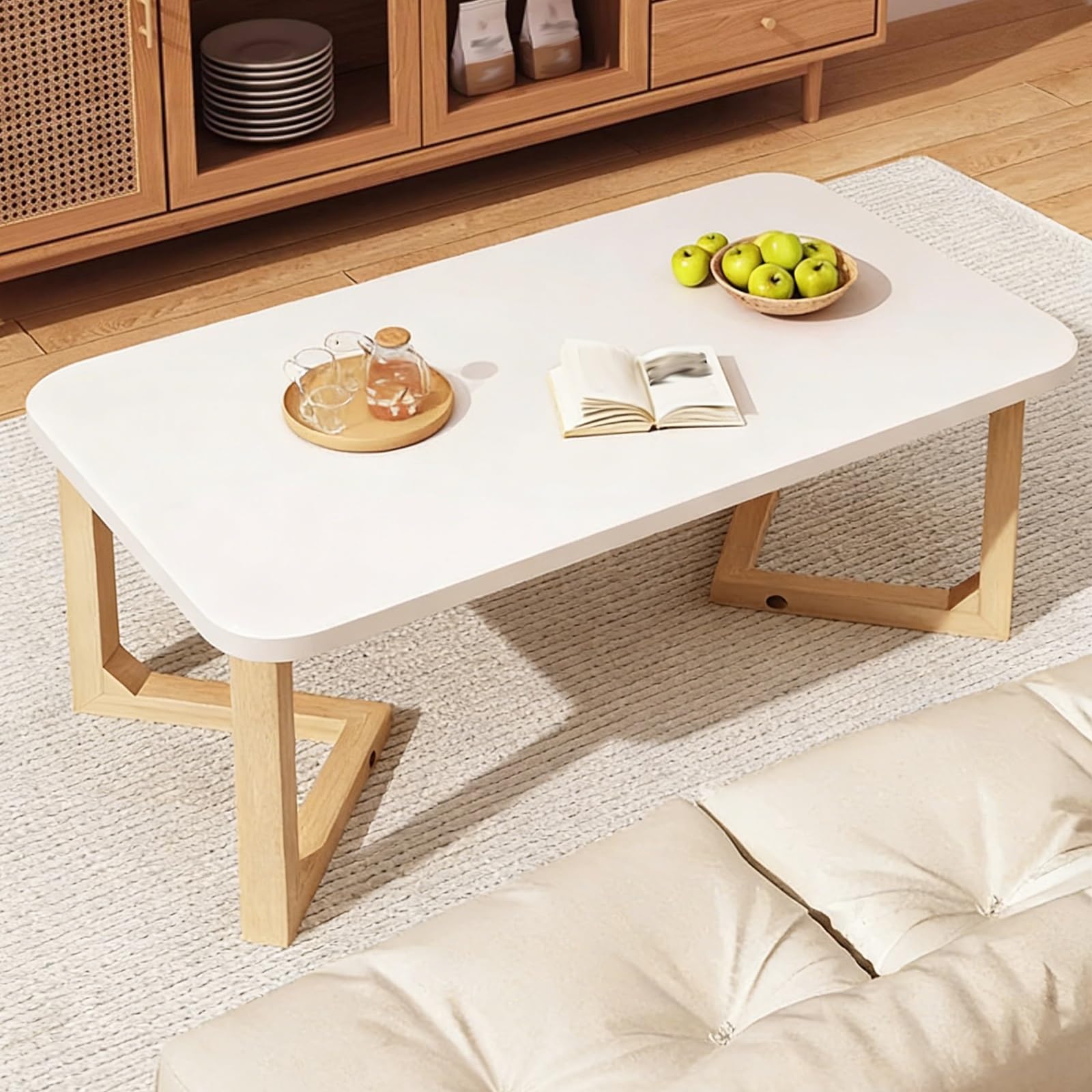 Coffee Tables for Living Room, Light Wood Coffee Table with V-shaped Legs, Rounded Corners for Lounge, Tea Room