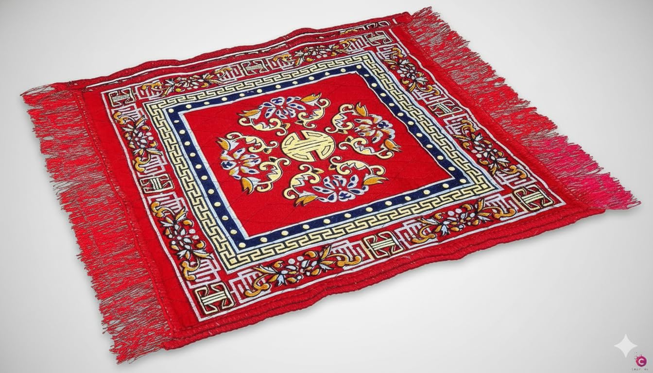CASA-NEST Traditional Carpet/Quilted Pooja Mat, Asaan |Square Shape & Soft Velvet Material|Maditation Prayer Mat|Red Color Pooja Asan,Size 60 x 60 CM,Pack of 1 (Red)