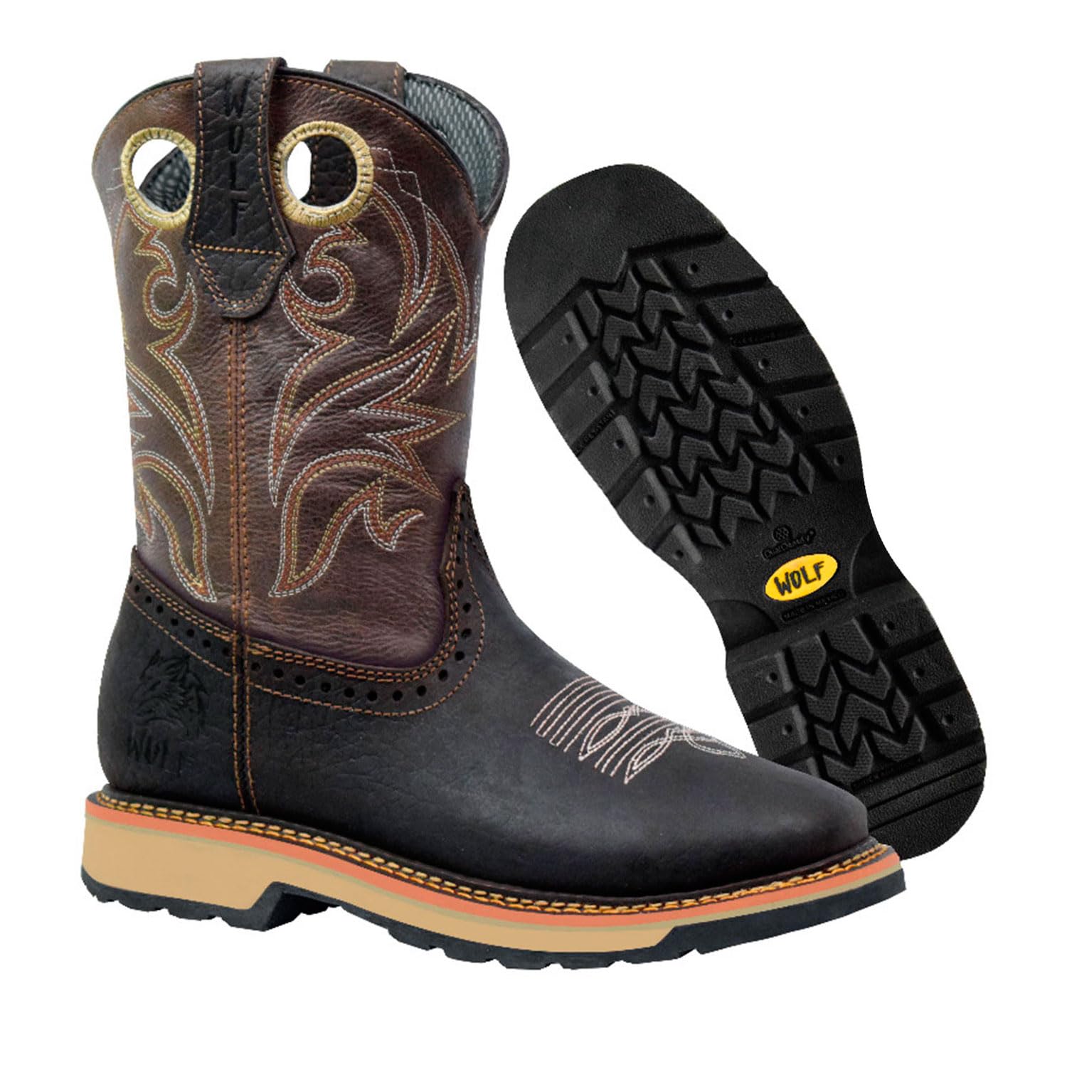 Wolf Premium Western Work Boot Water Resistant 100 Genuine Cowhide