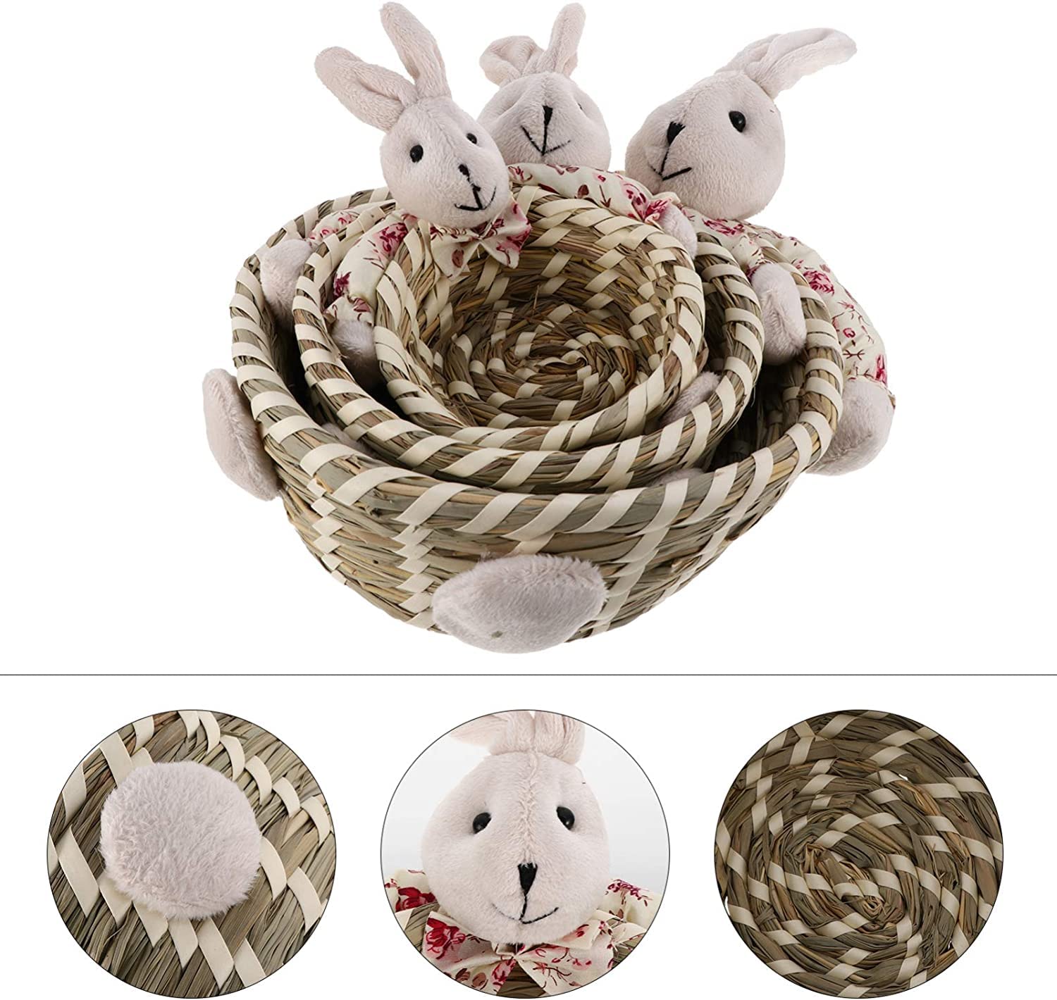Confezione regalo di caramelle3 pezzi Cestino da picnic in vimini Coniglietto Cesto pasquale Paglia intrecciata Ciotola for caramelle Cesto pasquale intrecciato a mano Uova di Pasqua e cesto di carame