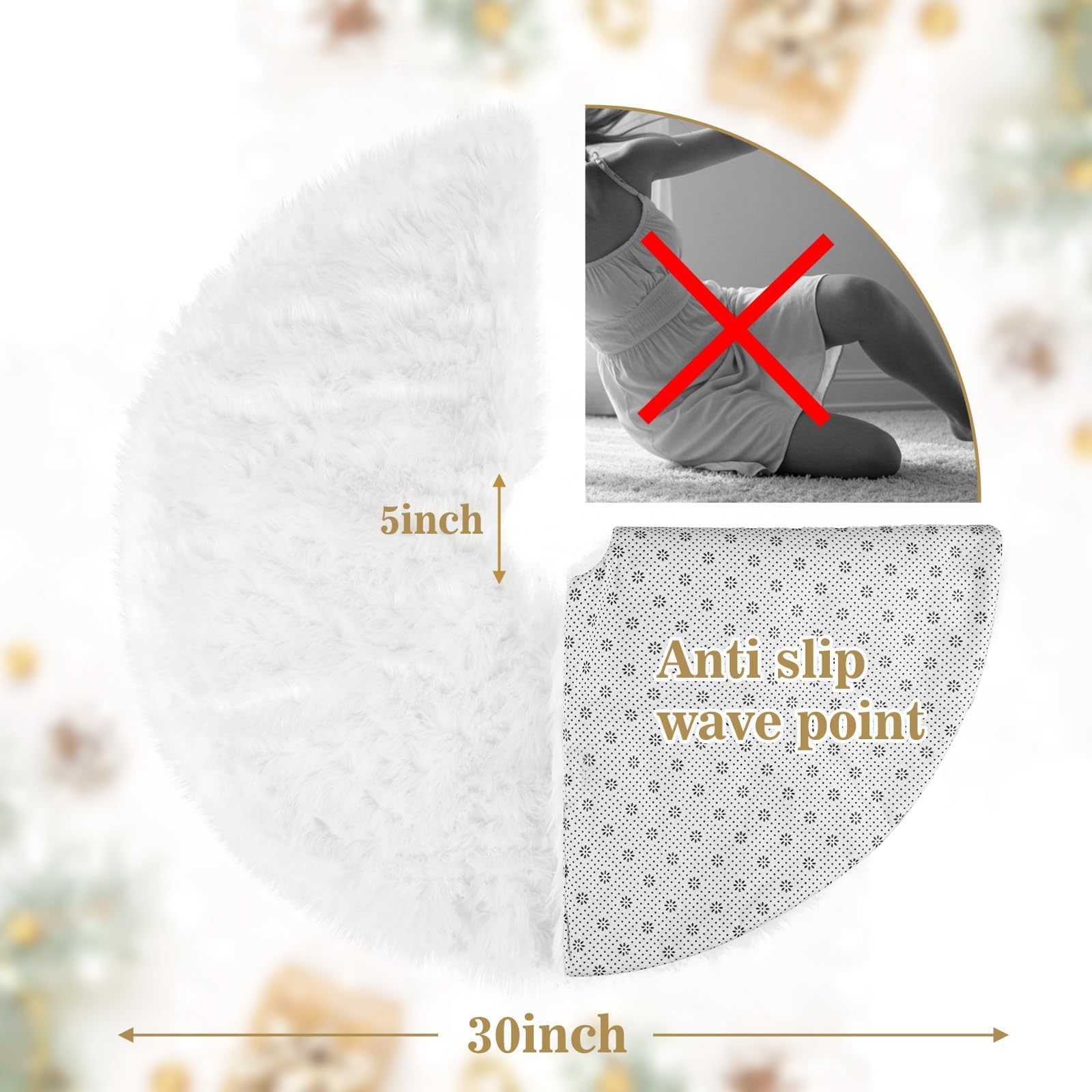 N&T NIETING Weihnachtsbaum Decke, 71cm Weihnachtsbaum Rock Weiße, Pelz Weiche Luxus Faux Weihnachtsbaumdecke Rund Christbaumdecke für unter den Weihnachtsbaum Deko