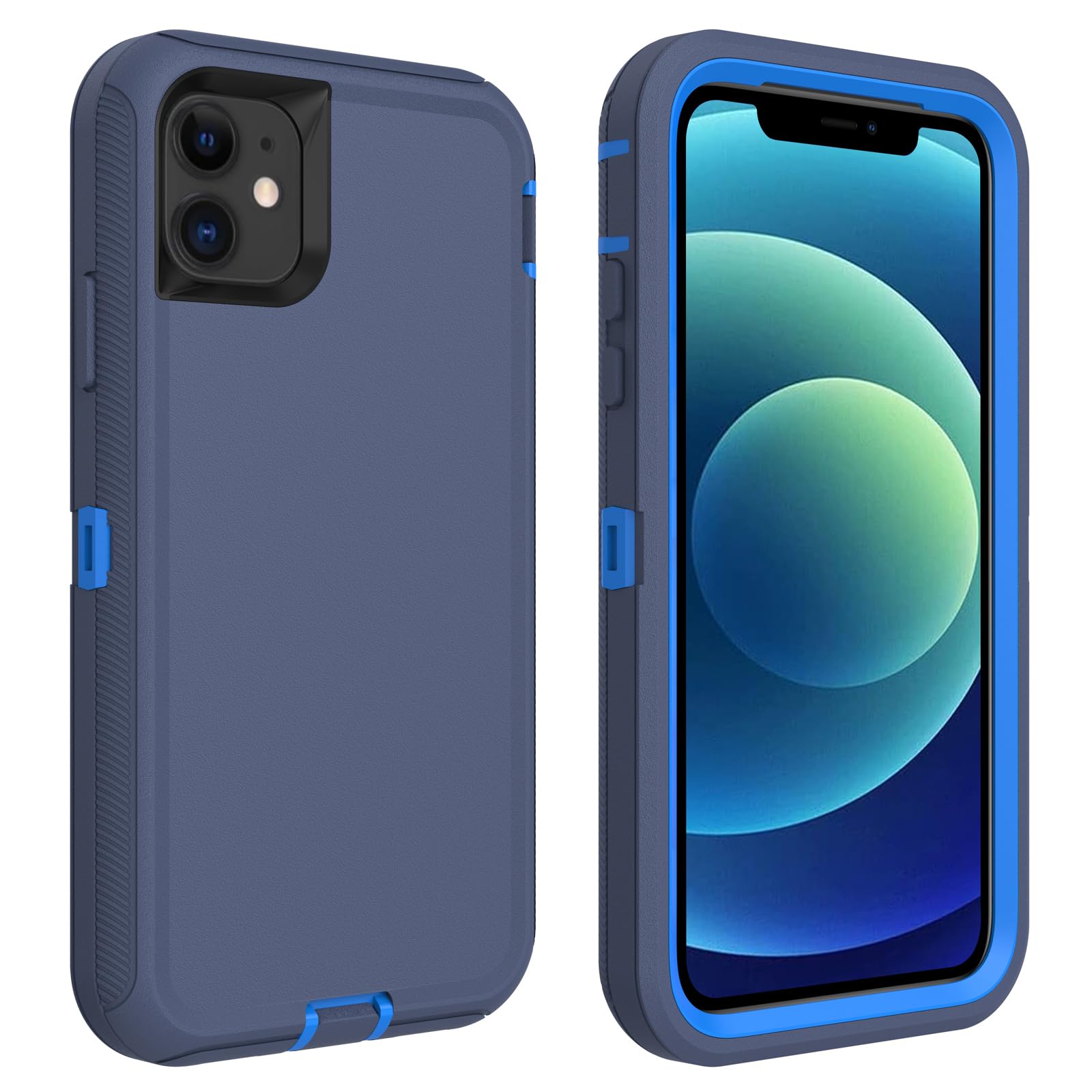 Coque iPhone 12 solide protection antichoc rigide bleu 3 en 1 blindée - 8