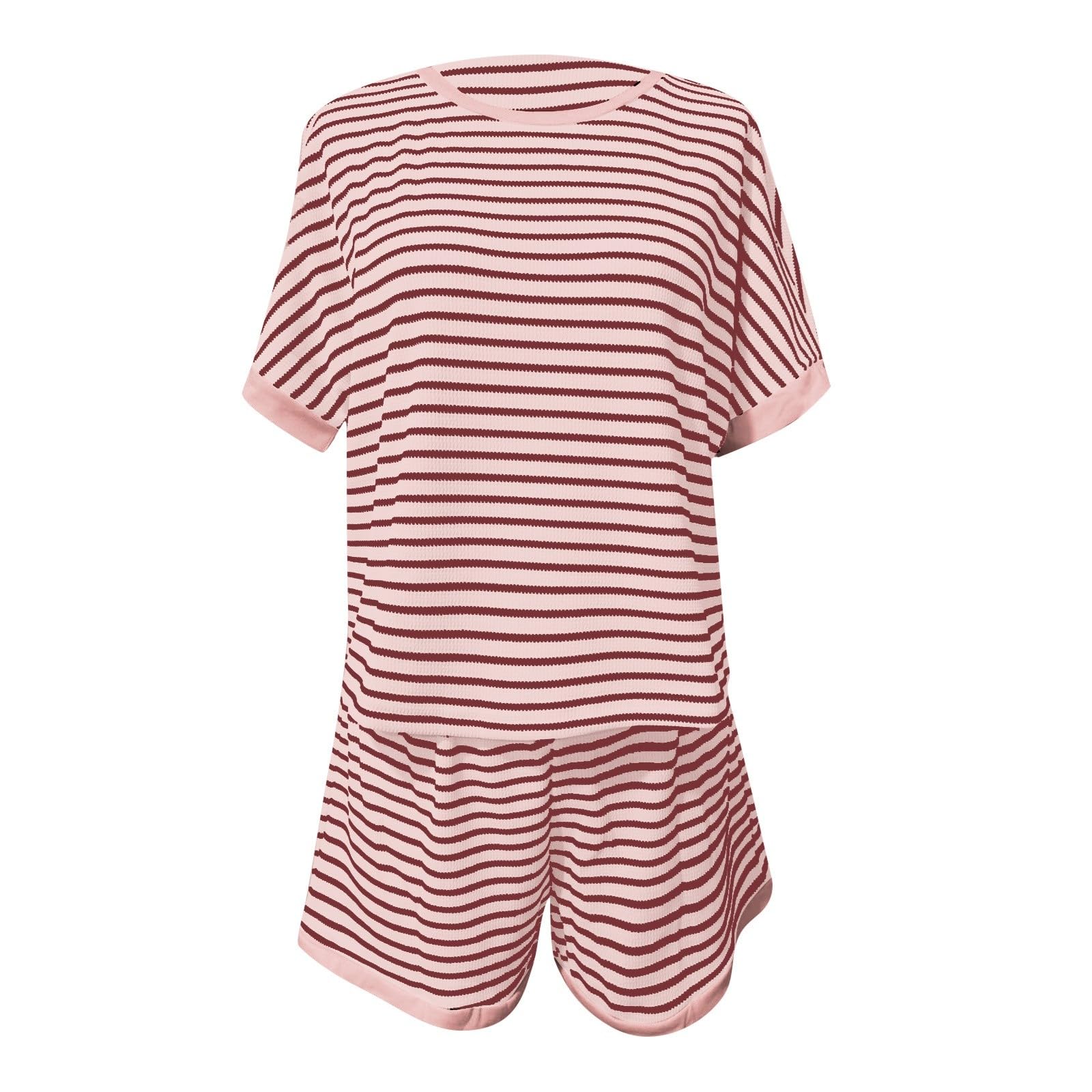 Schlafanzug Zweiteiler Damen Sommer: Pyjama Kurz 2 Teiler Zweiteilig Lounge Set Kurzarm Tshirt Und Shorts Loungewear Tracksuit Frauen Freizeitanzug Strand Sommerset