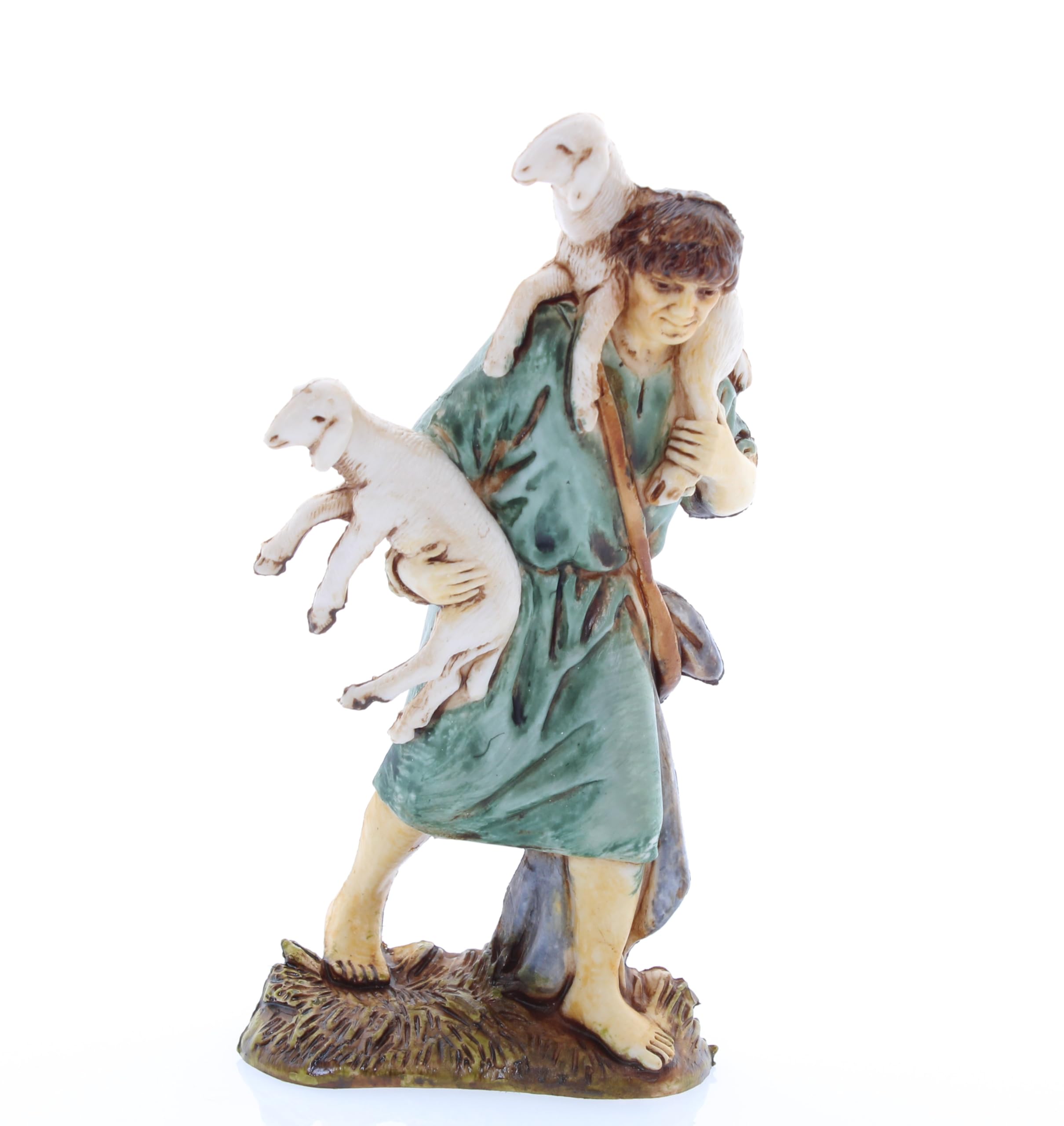 Moranduzzo Multi-Coloured Good Shepherd For Nativity Scene Of 4 Inch Scale 1:20 - Unbreakable Nativity Figures - 18Th Century Style, Hand-Finished Painting, Official Product, Made In Italy, Sculptor M. Landi