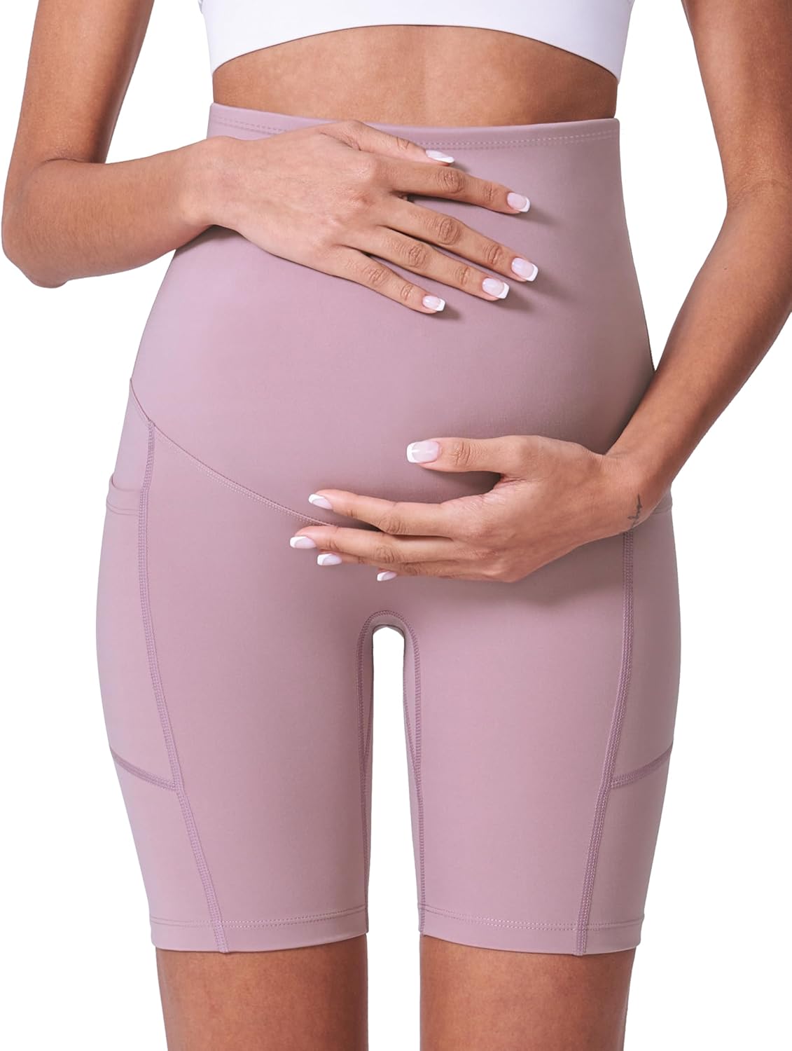 POSHDIVAH Maternity Shorts for Women Over Belly Biker Summer Pregnancy Workout Yoga Active Running Short Leggings 5"/8" - Image 2