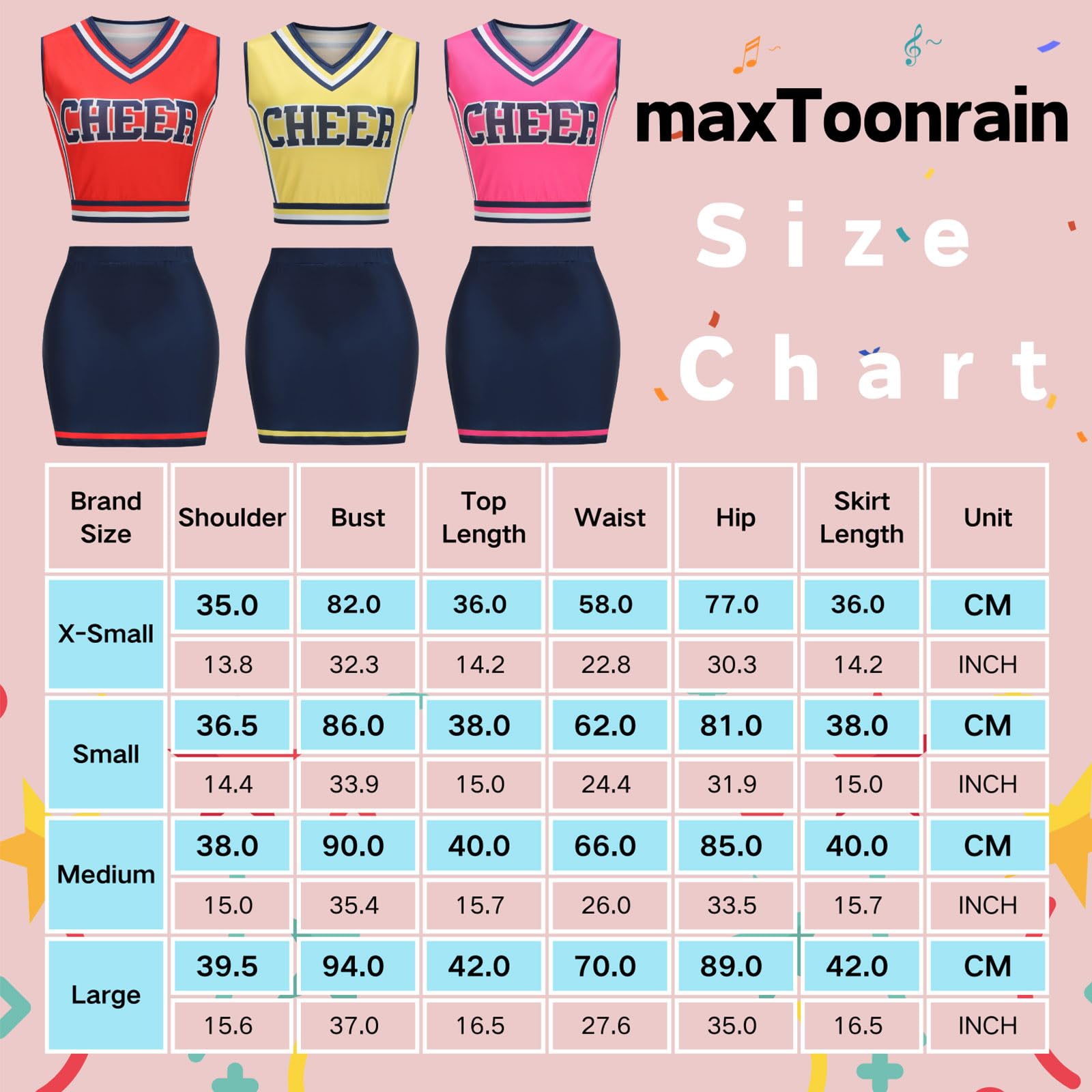 maxToonrain Womens Cheerleading Costume Outfit Set, 4 Piece Cheerleader Fancy Dress Adult Cosplay (Medium, Red) - Image 4