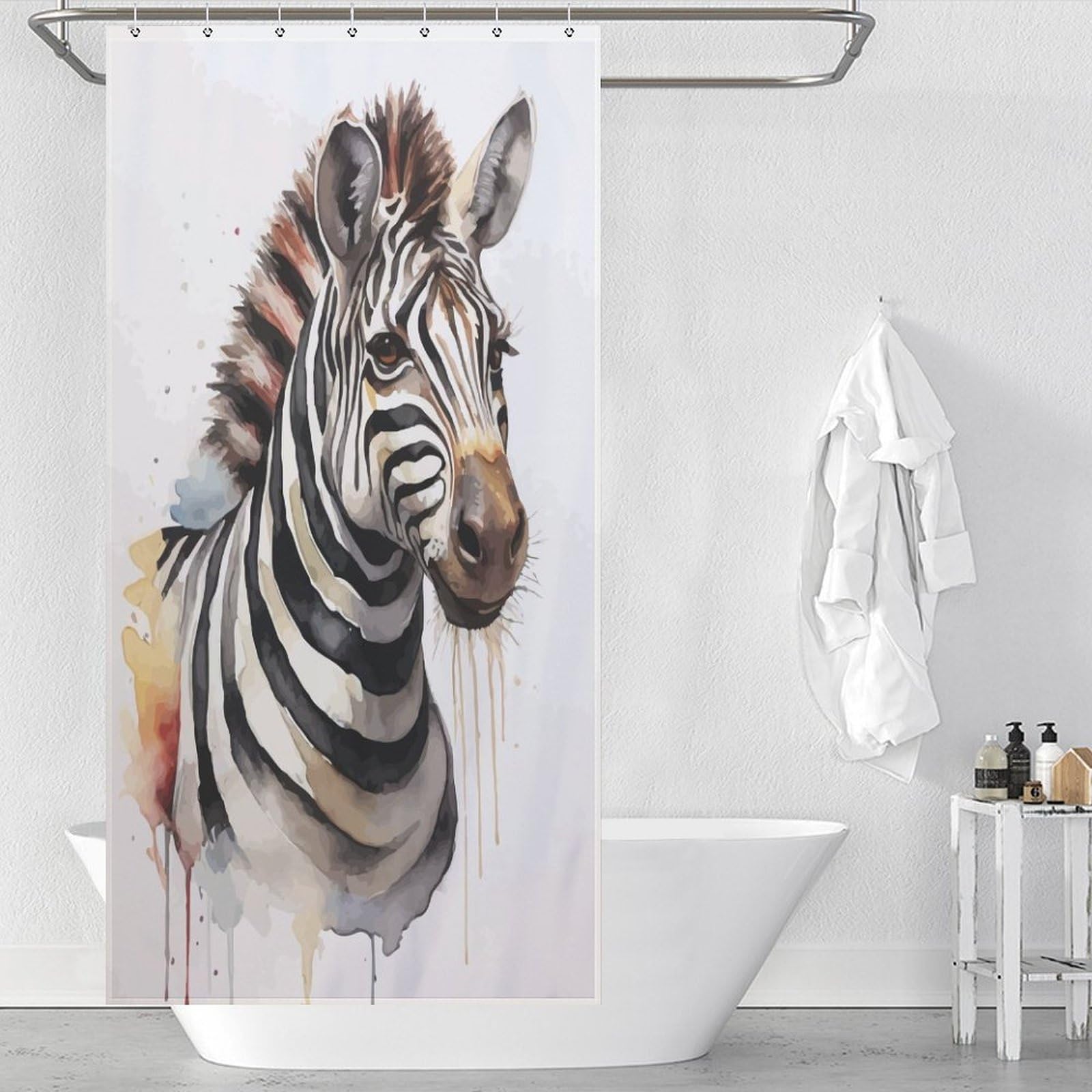 Rideau de douche lavable et étanche motif zèbre artistique