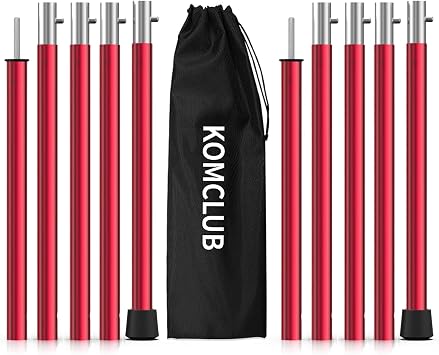 KOMCLUB Tent Poles, Canopy Poles, Made by Amil, Multi-Stage Adjustable, Bush Button Type, Split Type, Easy Assembly, 5-Segment Connection, Set of 2, with Storage Bag, for Tent and Tarp Setup, 0.75 |  4/5 190cm