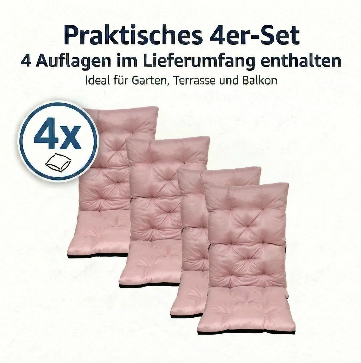 Hochlehner Auflagen für Gartenstuhl mit Rückenlehne, Sitzkissen Outdoor wasserabweisend, komfortable Stuhlkissen für Balkon, Terrasse und Garten, Bequeme Sitzpolster (120x50x8cm) (4, Rosa)
