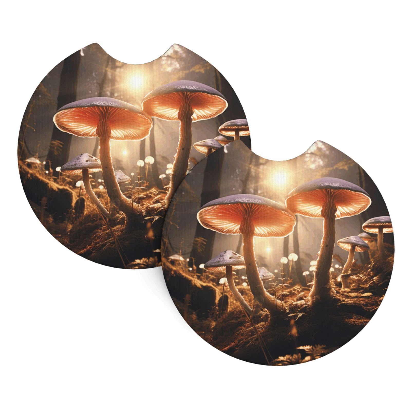 2 Pack Car Coaster for Cup Holders Mushroom Forest Car Cup Coaster 2.7" Neoprene Non-Slip Automotive Cup Mat Universal Auto Car Interior Accessories for Women Men Cup Pad