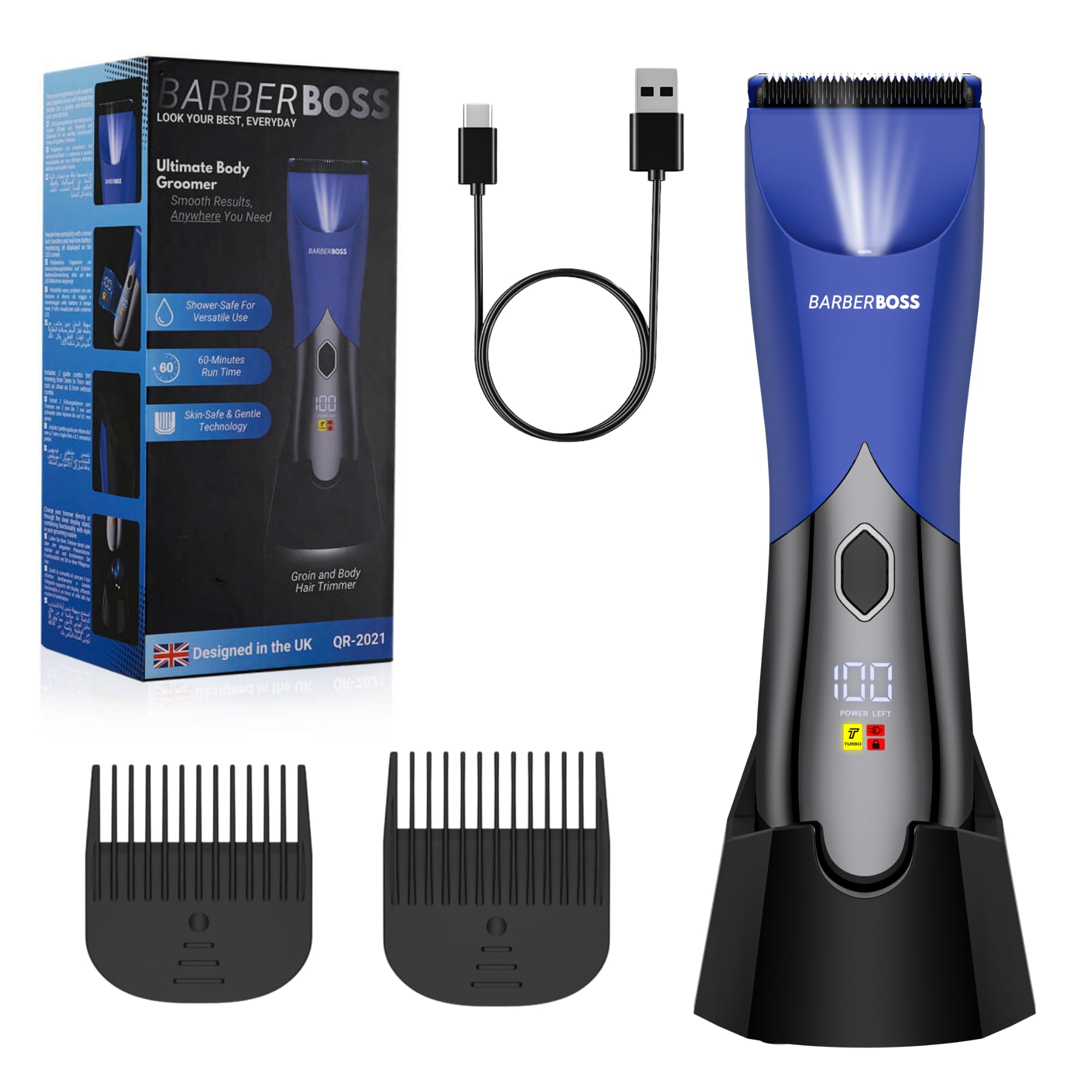 BarberBoss afeitadora corporal masculina, recortadora de vello íntimo recargable para ingles y vello púbico, herramienta cuidado suave, máquina depilar hombre, resistente al agua
